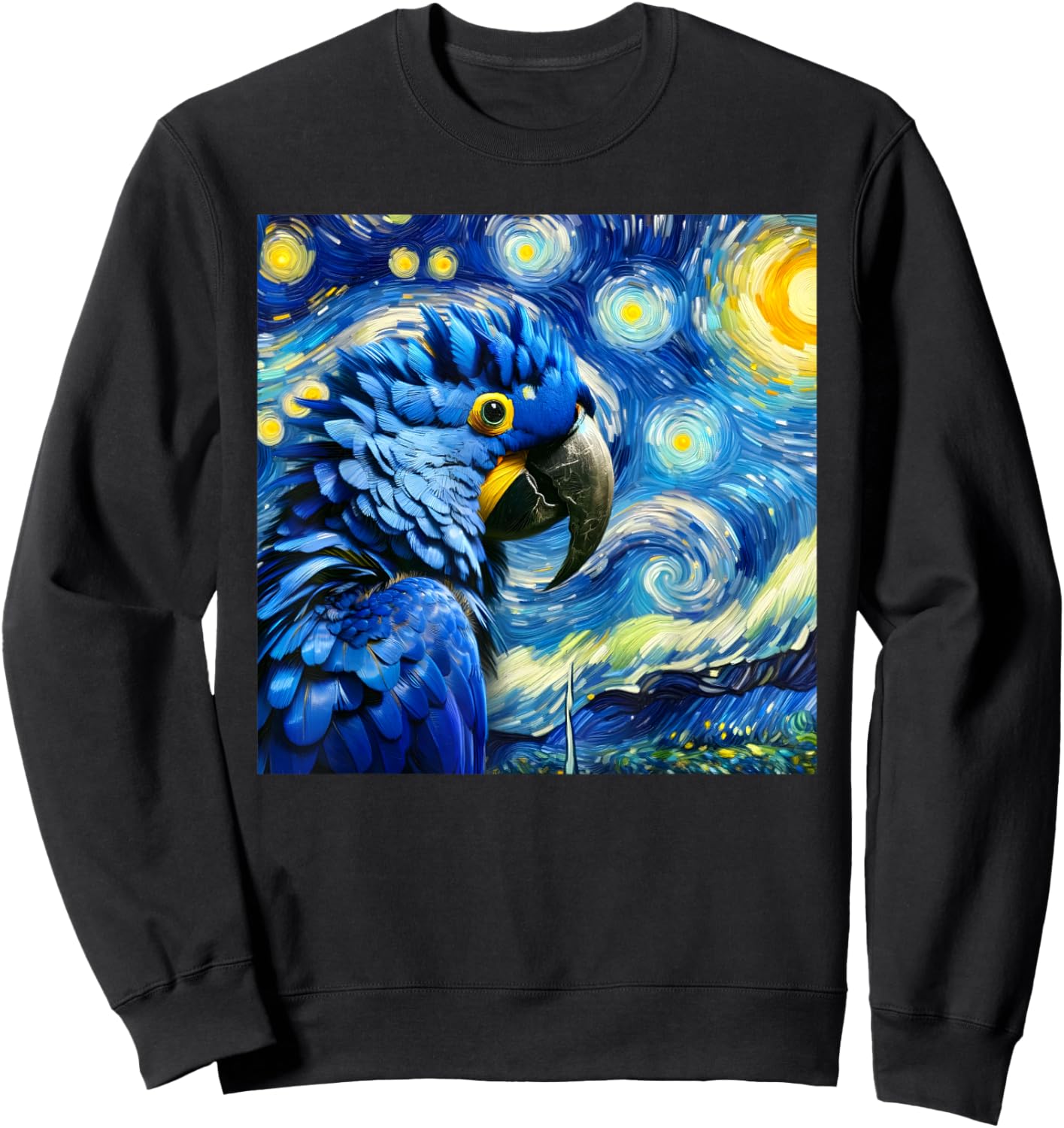 Hyacinth Macaw Parrot Surreal Starry Night Sky Art Van Gogh Sweatshirt - Sweatshirt | Black