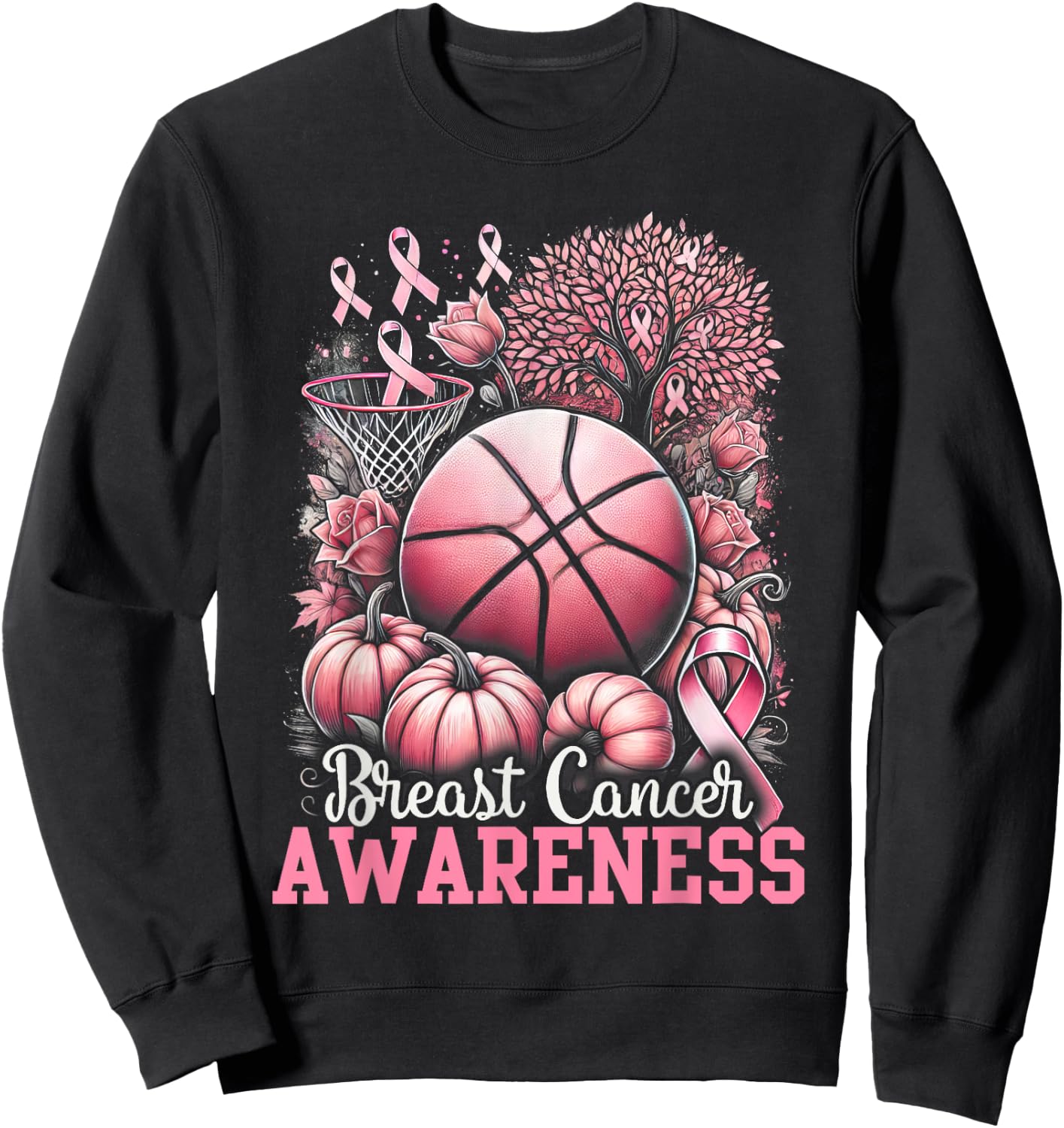 Basketball Breast Cancer Awareness Sweatshirt - Sweatshirt | Black
