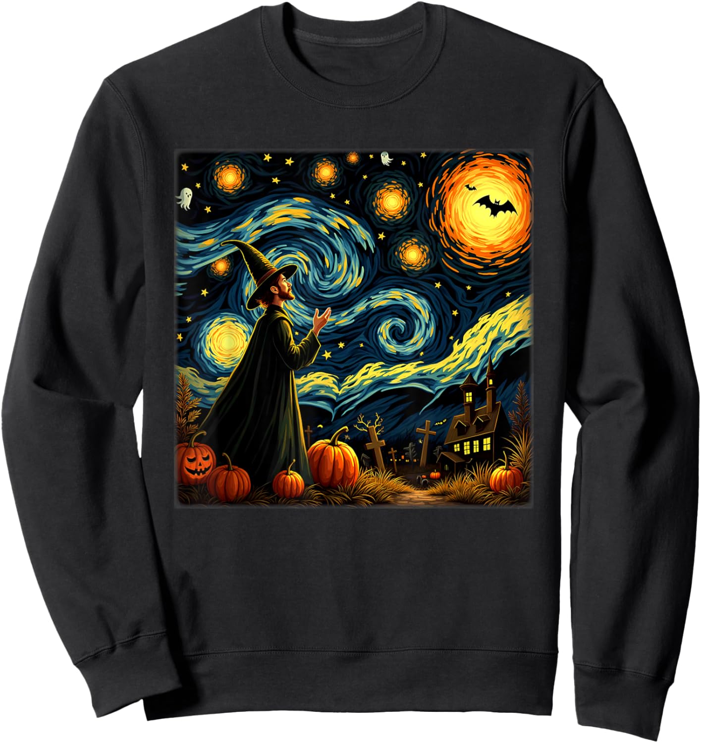 Spooky Halloween Magician Starry Night Sweatshirt - Sweatshirt | Black