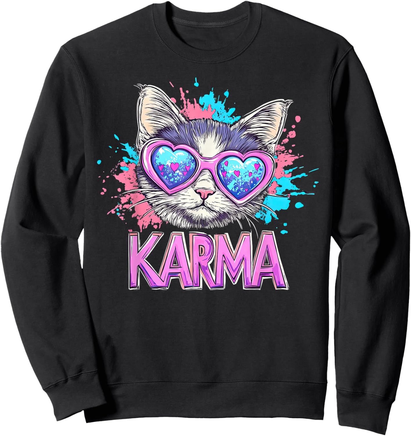 Vintage Cat Karma lovers For Teens Girls Women Men Sweatshirt - Sweatshirt | Black