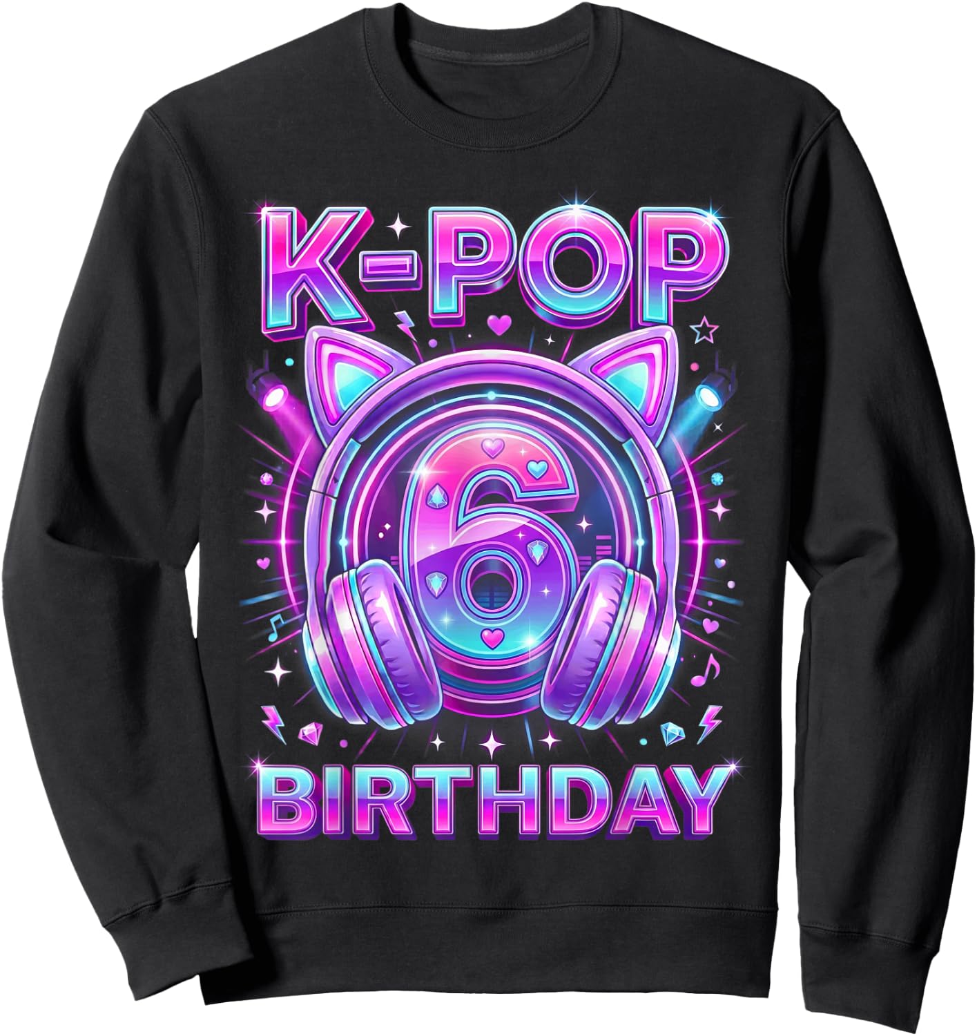 K-Pop 6th Birthday Kpop Girl 6 Year Old Korean Music Sweatshirt - Sweatshirt | Black