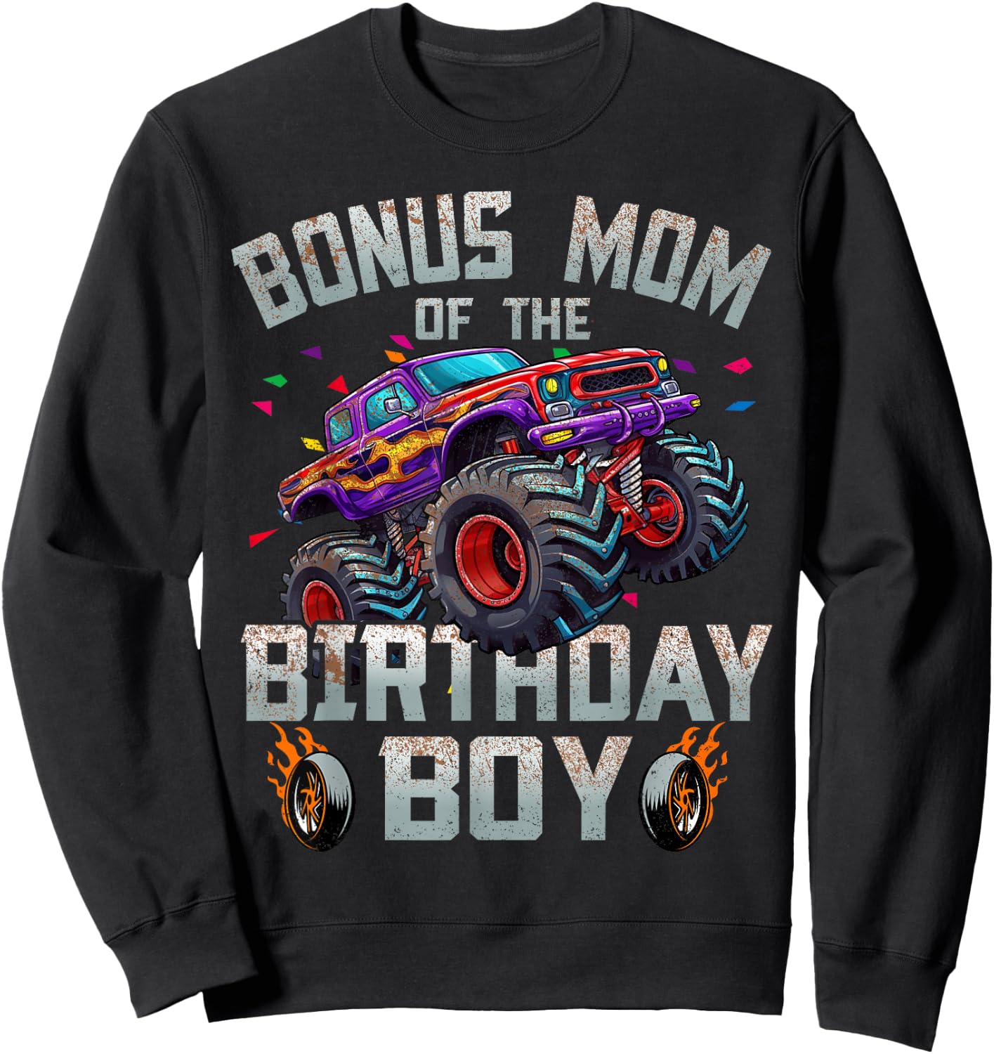 Bonus Mom Of The Birthday Boy Monster Truck Family Sweatshirt - Sweatshirt | Black
