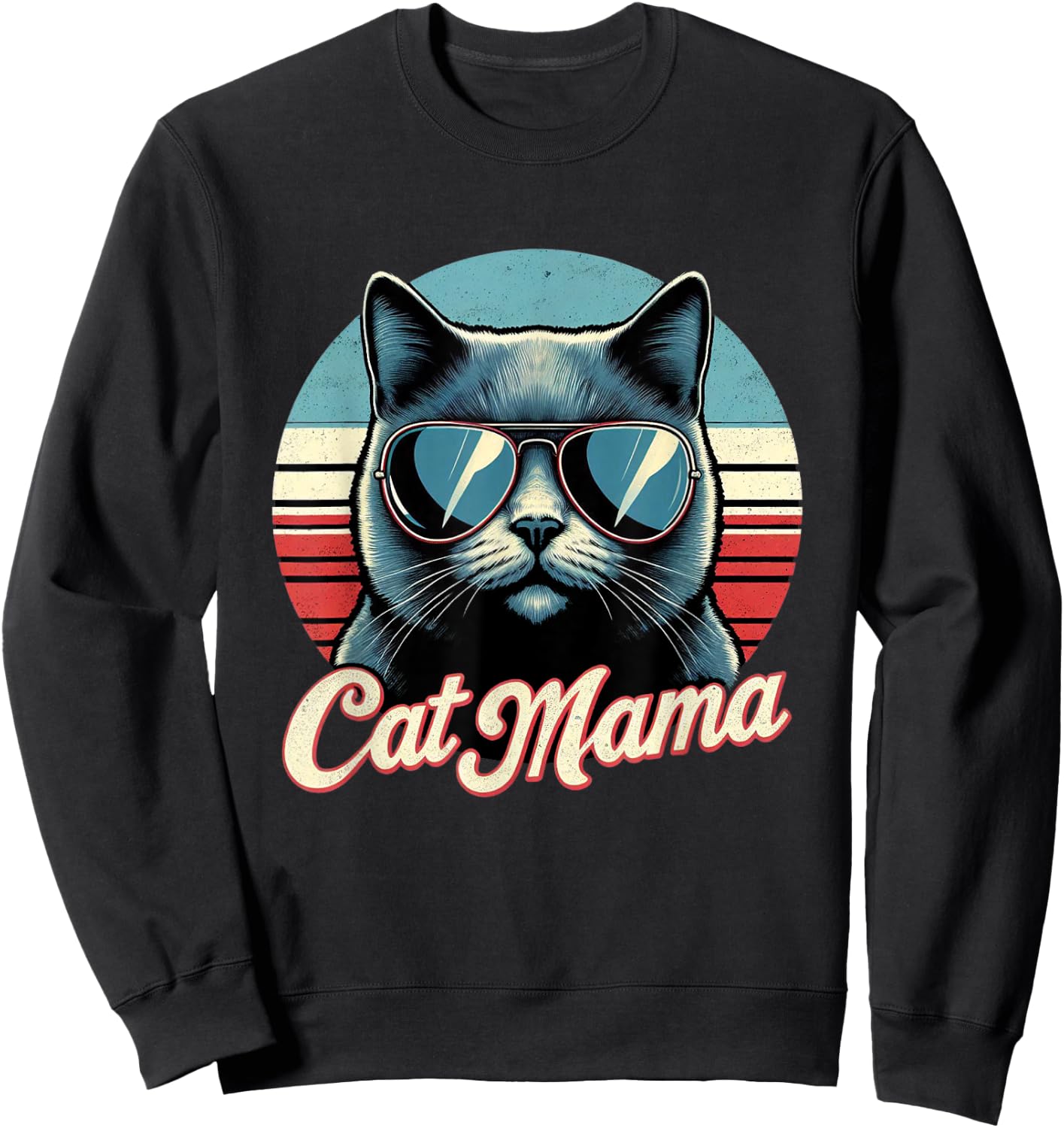 Cat Mama Cool Russian Blue Cat Mother's Day Retro Cat Mom Women Girls Kids Sweatshirt - Sweatshirt | Black