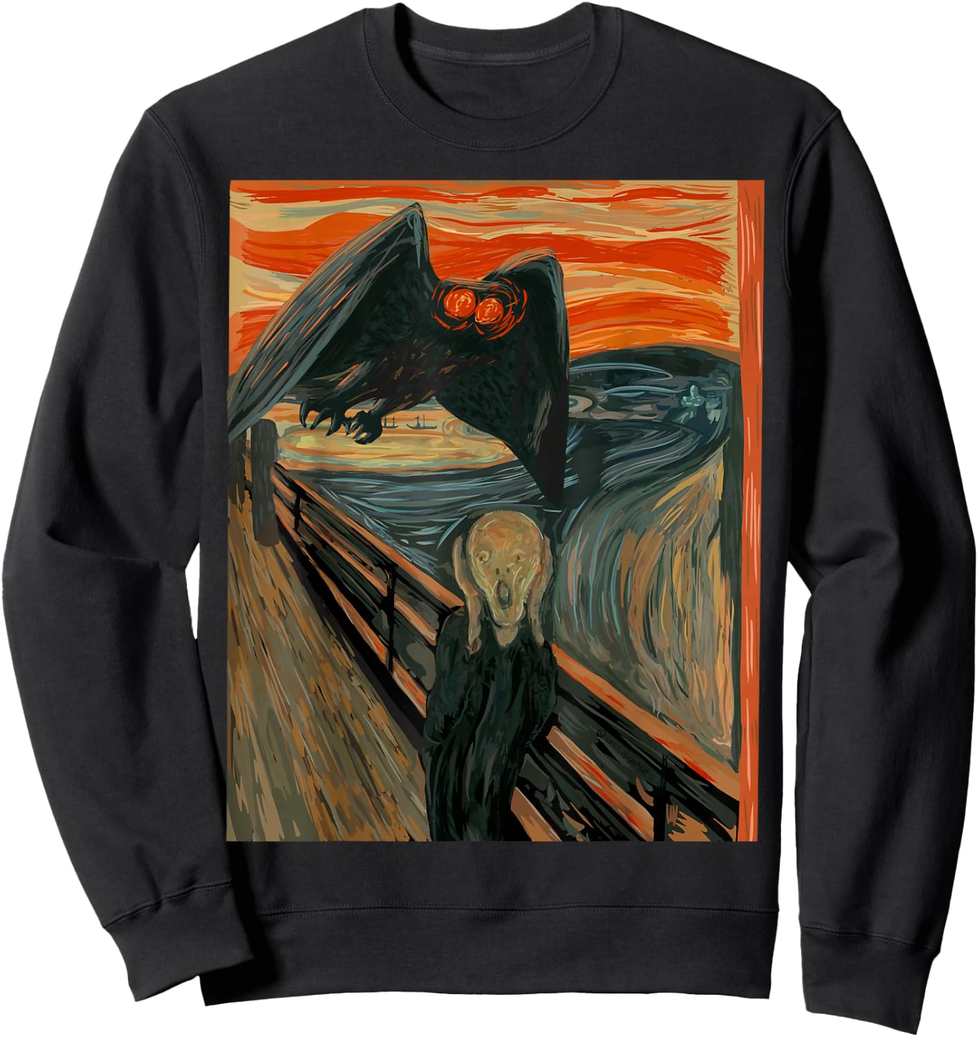 Mothman The Scream Mashup WV Cryptid Art Sweatshirt - Sweatshirt | Black