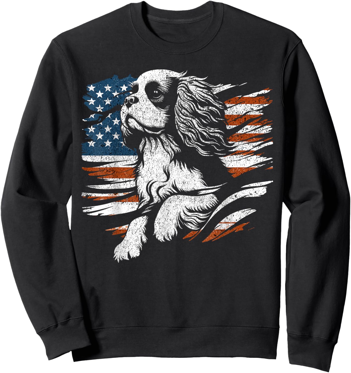Cavalier King Charles Spaniel American USA Flag 4th of July Women Men Sweatshirt - Sweatshirt | Black
