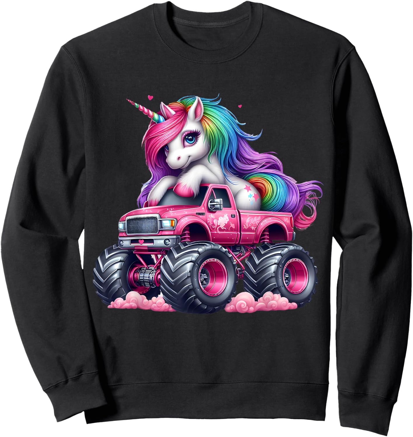 Monster Truck Unicorn Birthday Party Monster Truck Girl Sweatshirt - Sweatshirt | Black