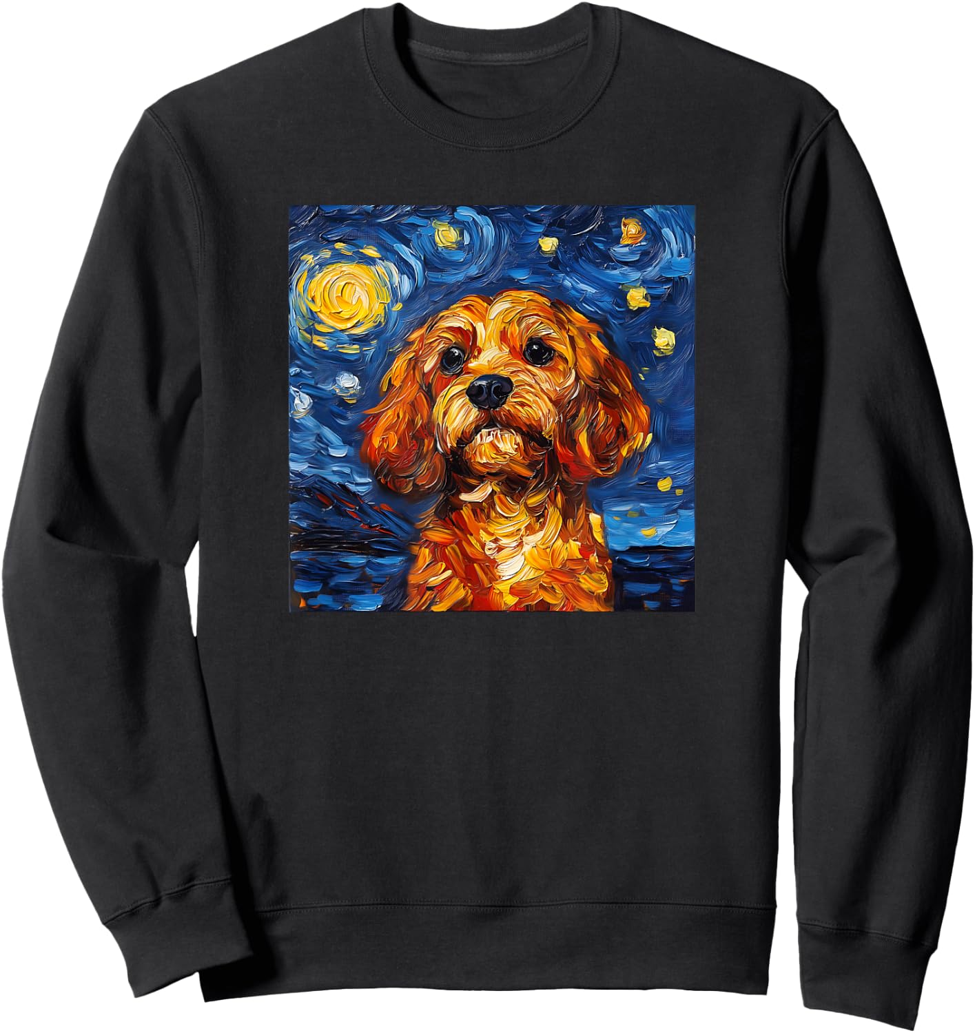 Cute Cavapoo Starry Night Dog Art Sweatshirt - Sweatshirt | Black