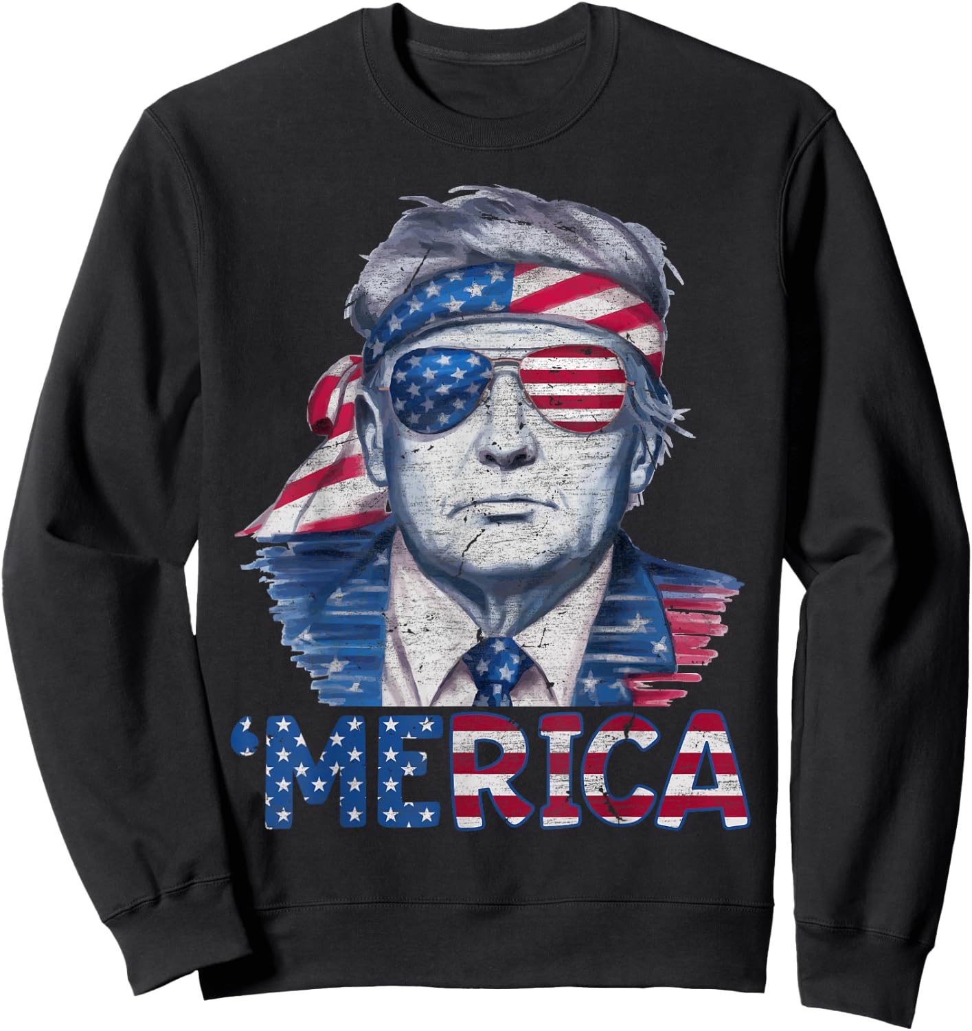 Happy 4th Of July Donald Trump 'Merica USA Flag Sunglass Sweatshirt - Sweatshirt | Black