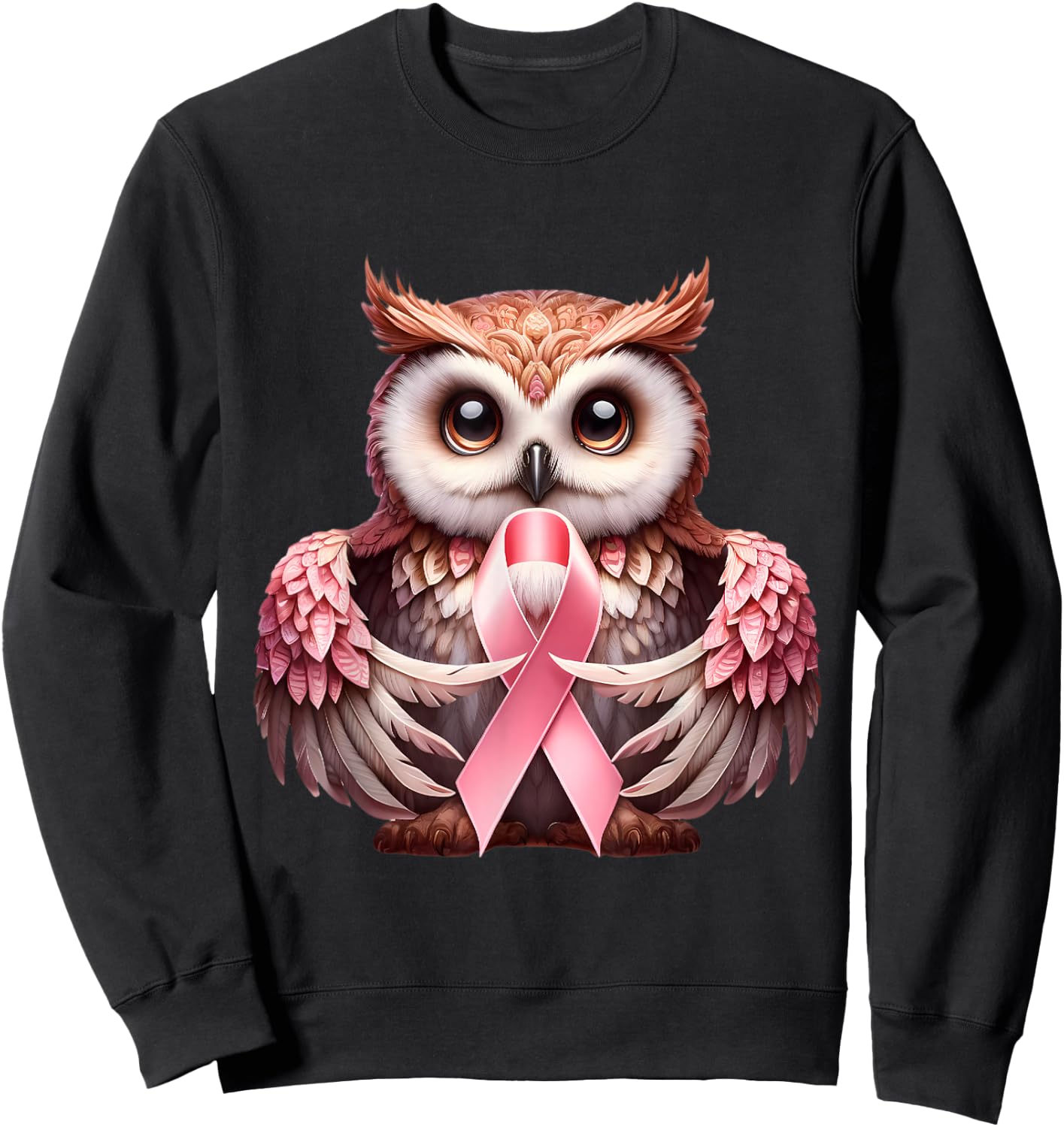 Breast Cancer Awareness Cute Owl Pink Ribbon Bird Sweatshirt - Sweatshirt | Black