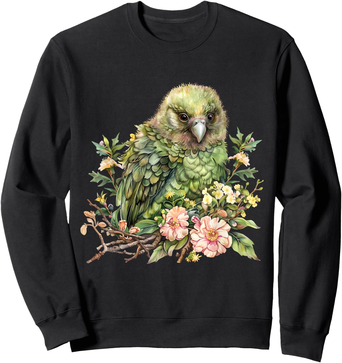 Kakapo Bird Wildlife Floral Drawing Jungle Kakapo Bird Lover Sweatshirt - Sweatshirt | Black