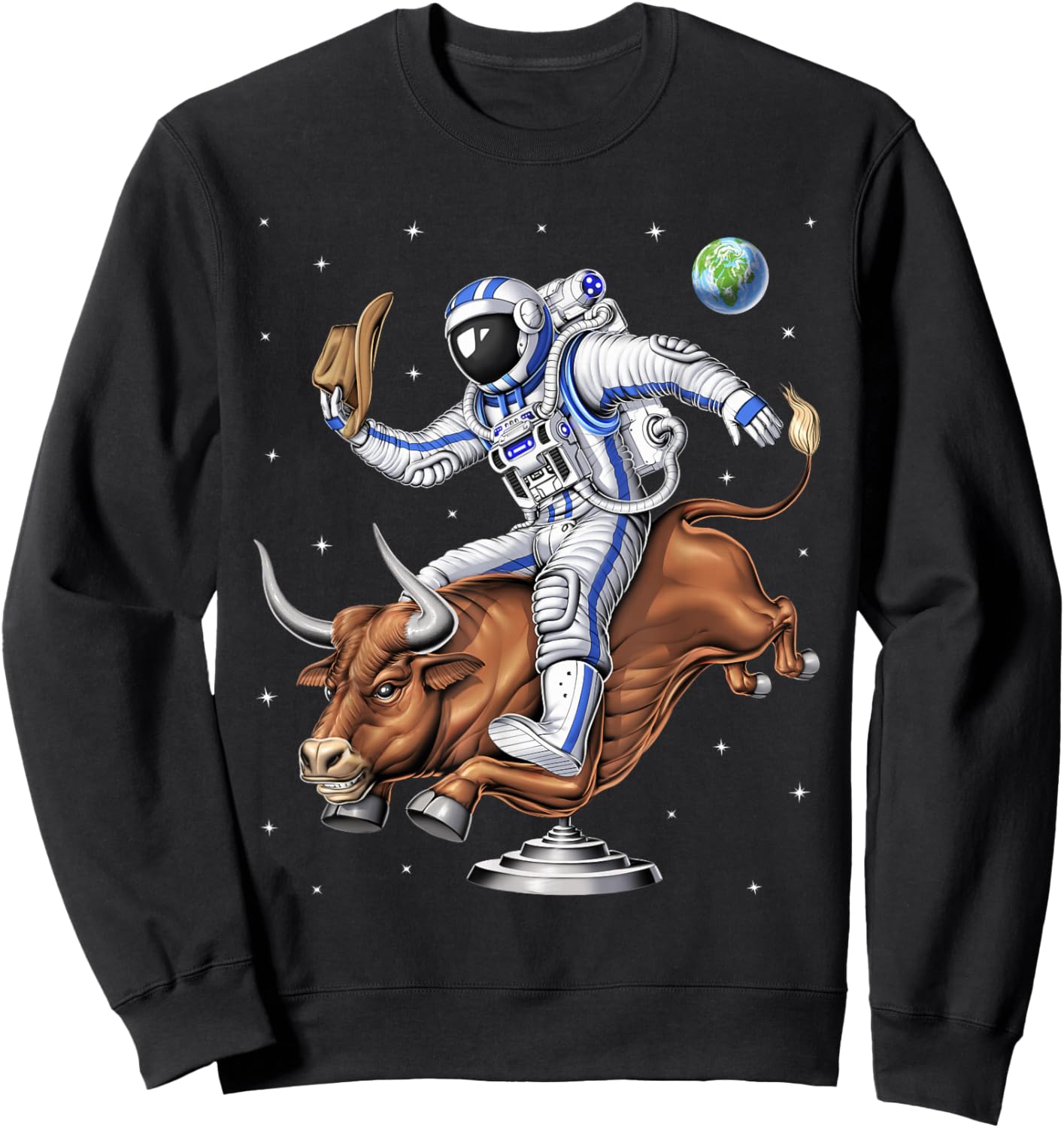 Space Astronaut Cowboy Riding Rodeo Bull Western Country Sweatshirt - Sweatshirt | Black