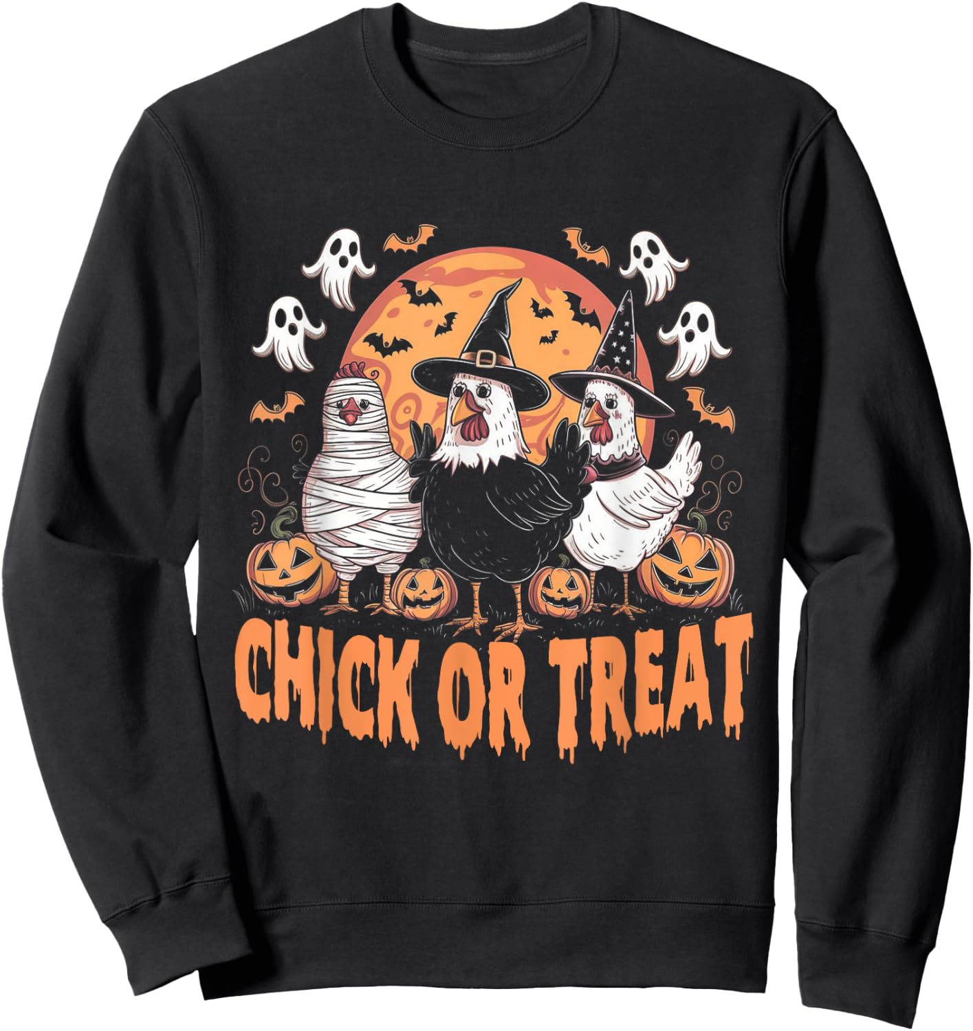 Halloween Spooky Chicken Autumn Chick or Treat Pumpkin Witch Sweatshirt - Sweatshirt | Black