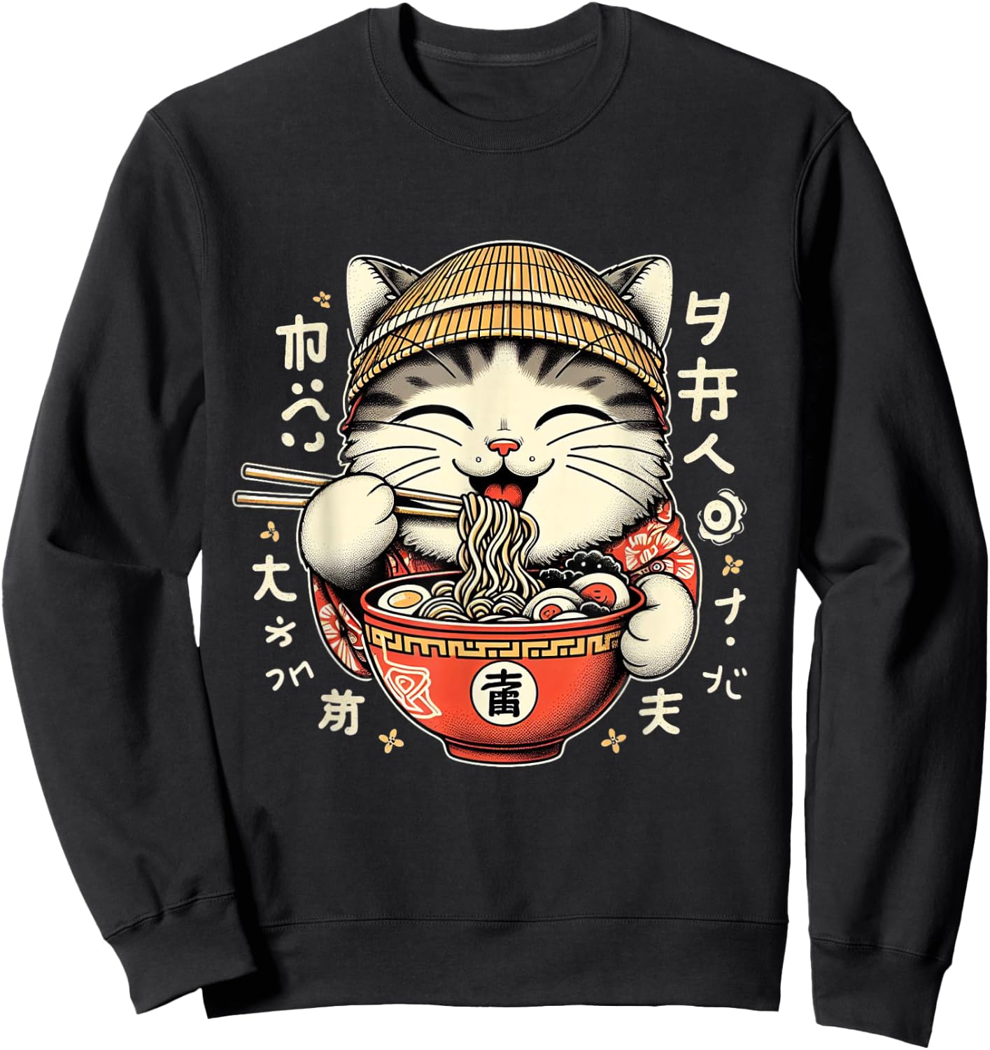 Kawaii Artwork Co by MNI Ramen Cat Kawaii Neko Japanese Noodles Aesthetic Anime Otaku Lover -Adults Black Small Sweatshirt - Sweatshirt | Black