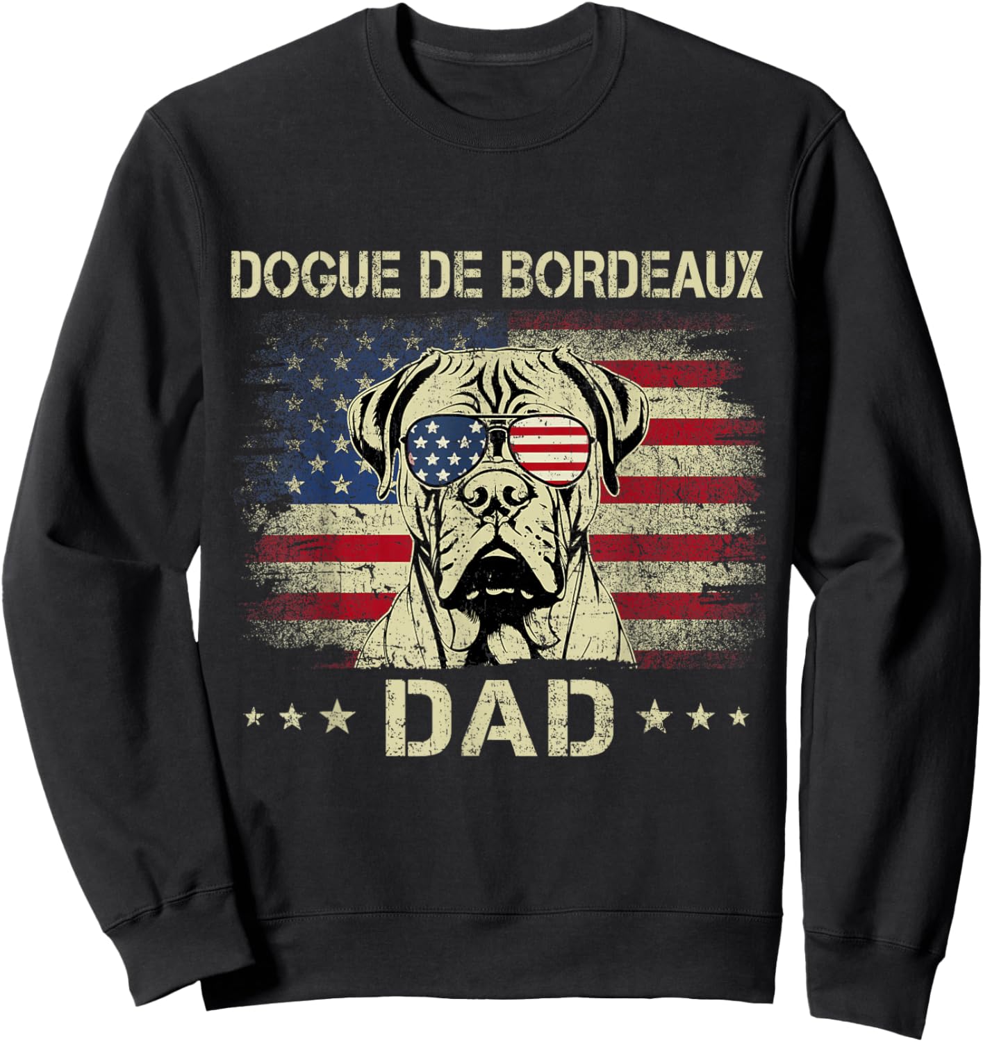 Dogue De Bordeaux Dad Dog Vintage American Flag 4th Of July Men Women Kids Sweatshirt - Sweatshirt | Black