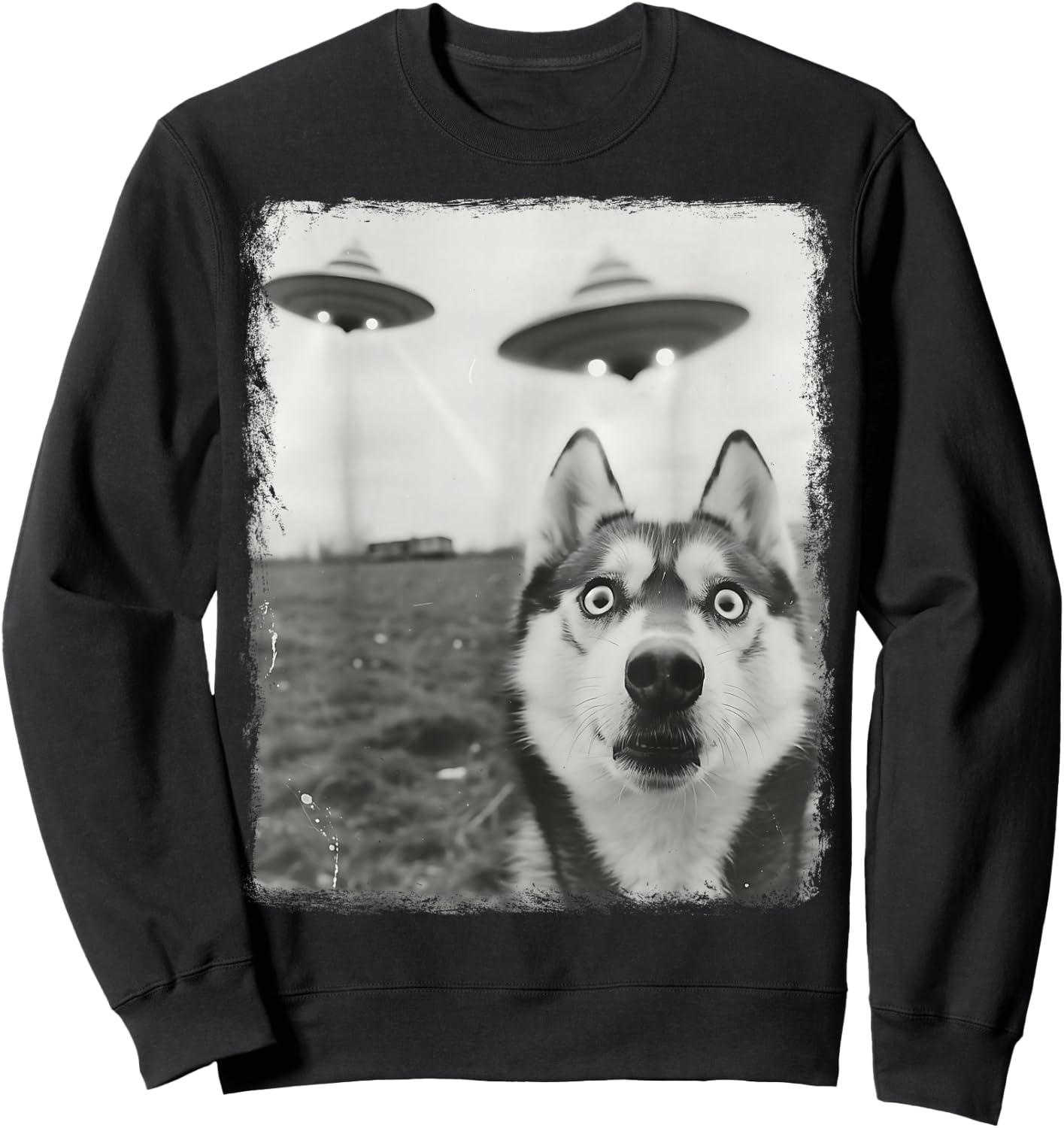 Siberian Husky Dog UFO Alien Extraterrestrial Selfie Sweatshirt - Sweatshirt | Black