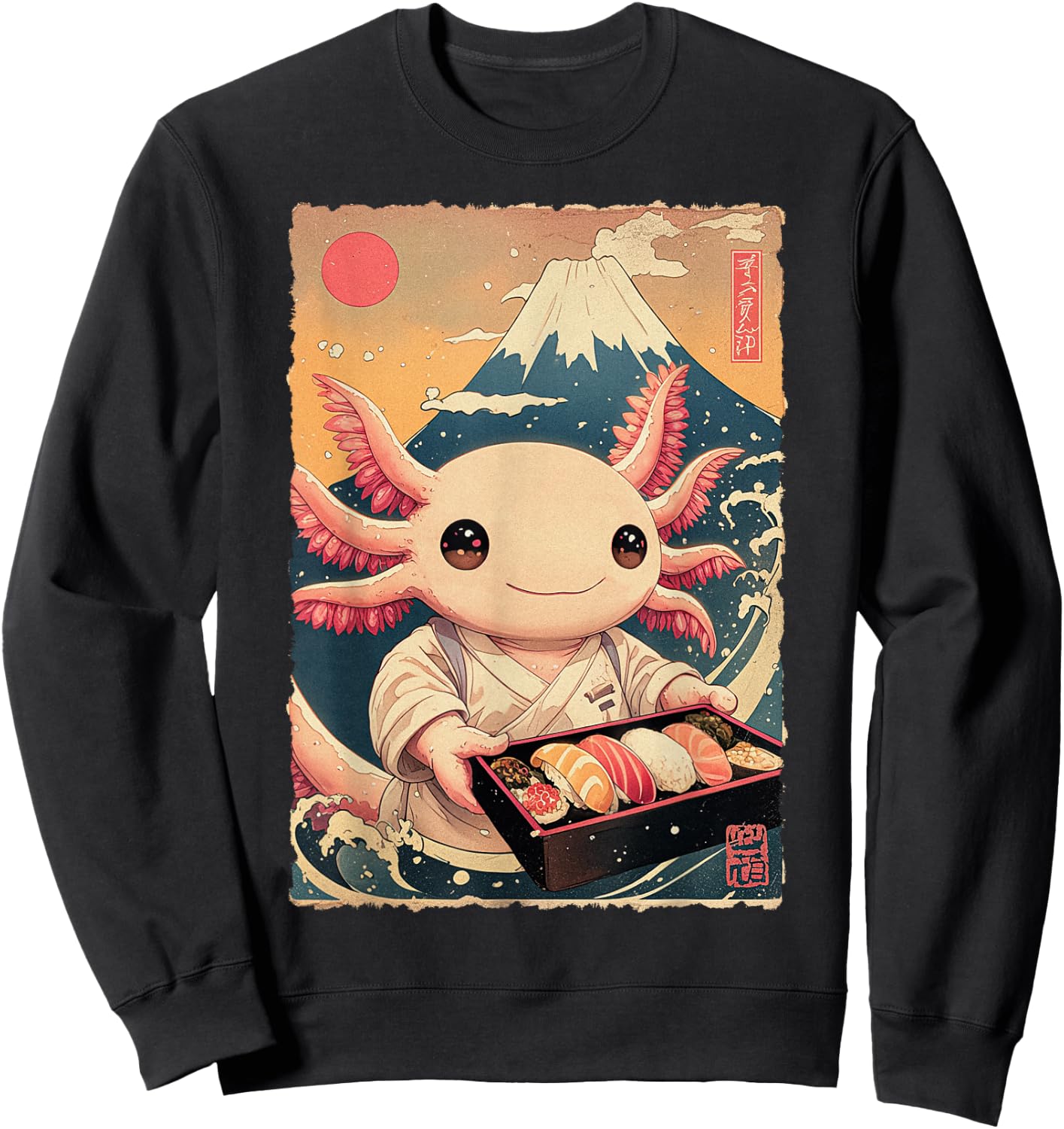 Funny Japanese Food Anime Art Axolotl Sushi Chef Otaku Sweatshirt - Sweatshirt | Black
