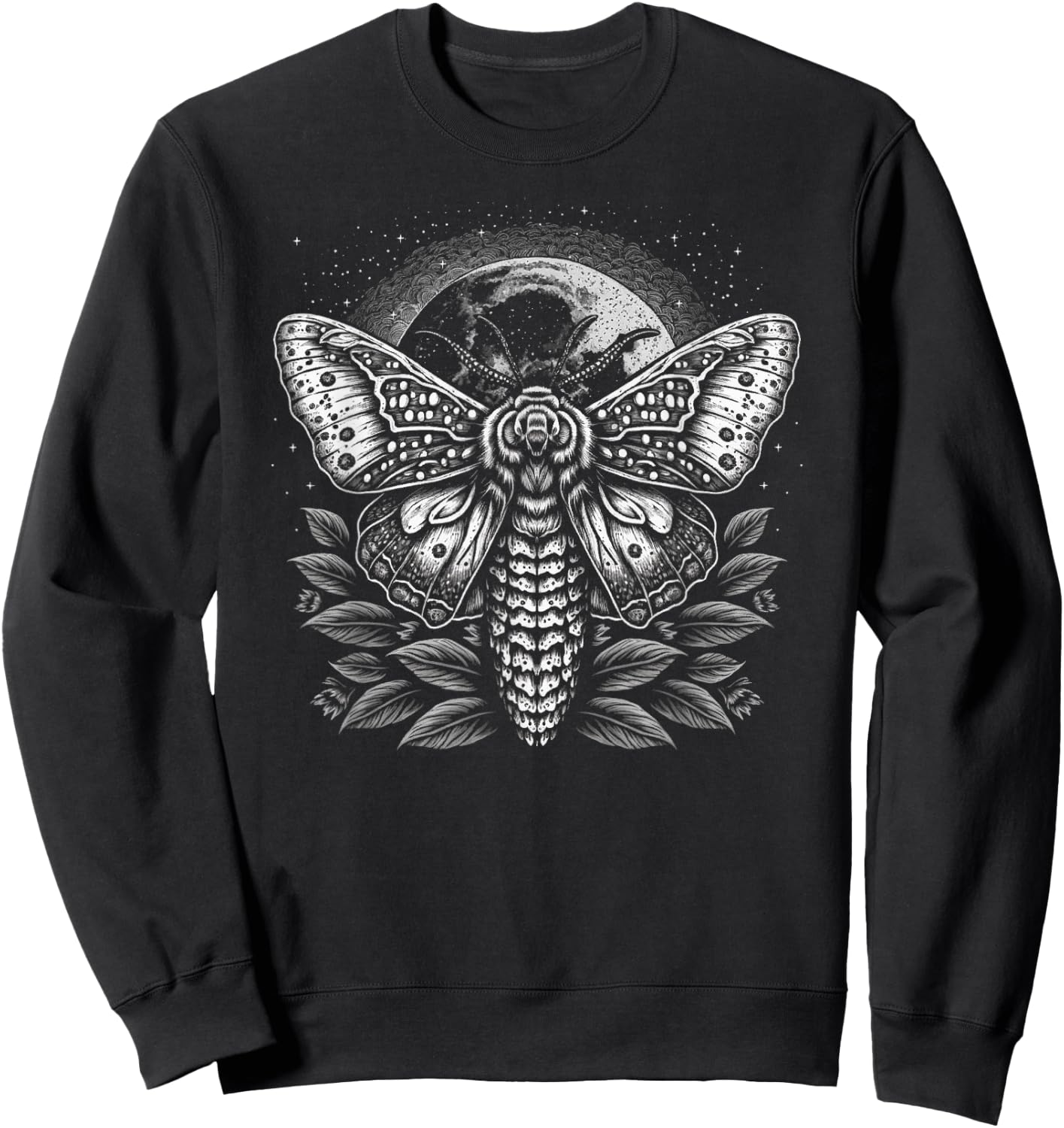 Moth Moon Night Sky Folkloric Wiccan Nature Goth Version 2 Sweatshirt - Sweatshirt | Black