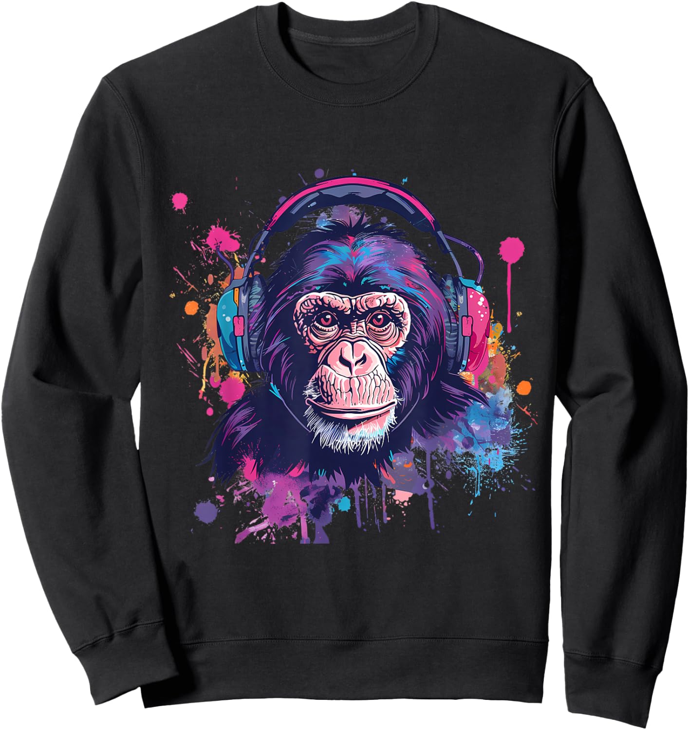 DJ Monkey Splash House Music Beatmaker Music Headphones Sweatshirt - Sweatshirt | Black