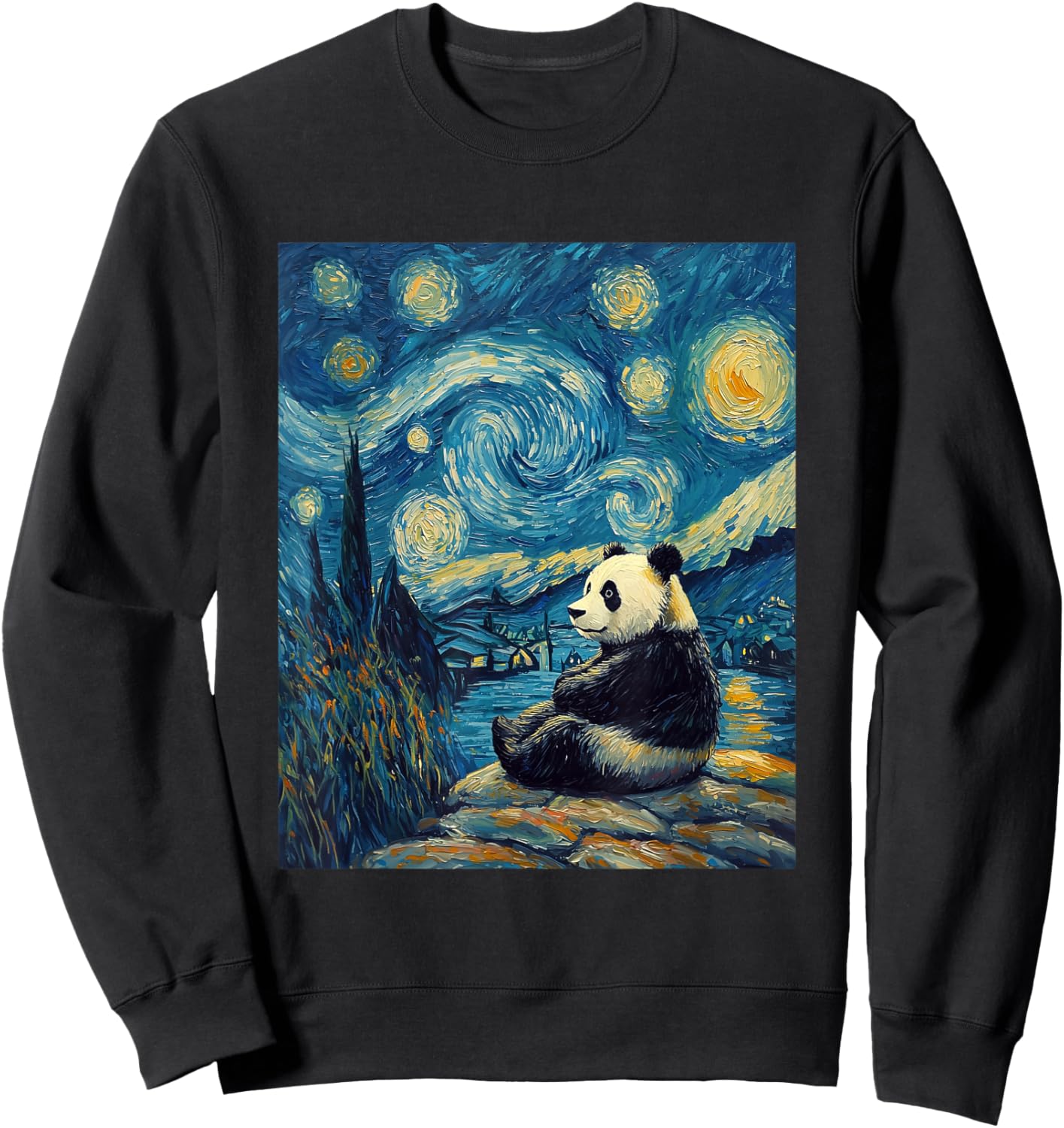 Cute Panda Bear - Van Gogh Style - Starry Night Graphic Sweatshirt - Sweatshirt | Black