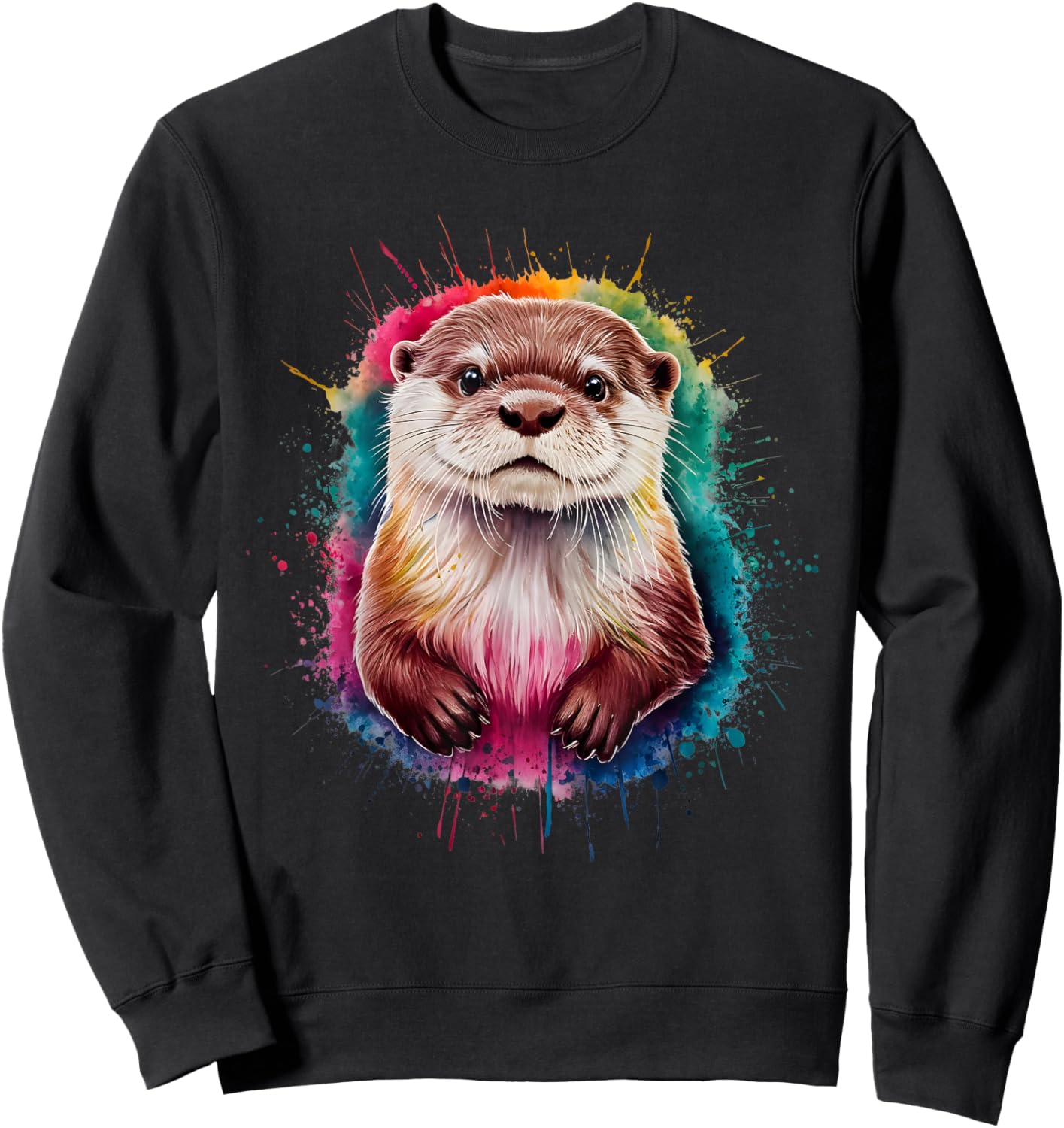 Otter Men Woman Colorful Watercolor Otter Sweatshirt - Sweatshirt | Black