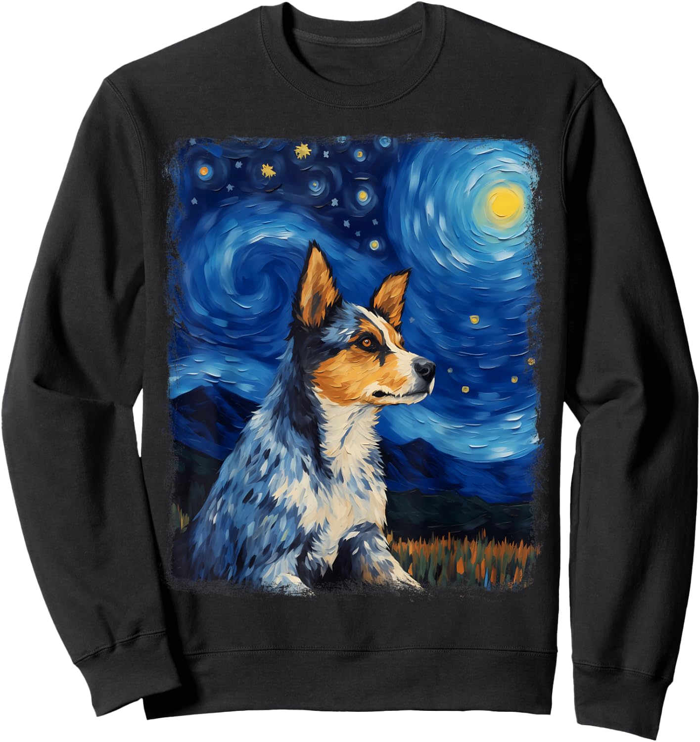 Australian Cattle Dog Dog Starry Night Painting Sweatshirt - Sweatshirt | Black