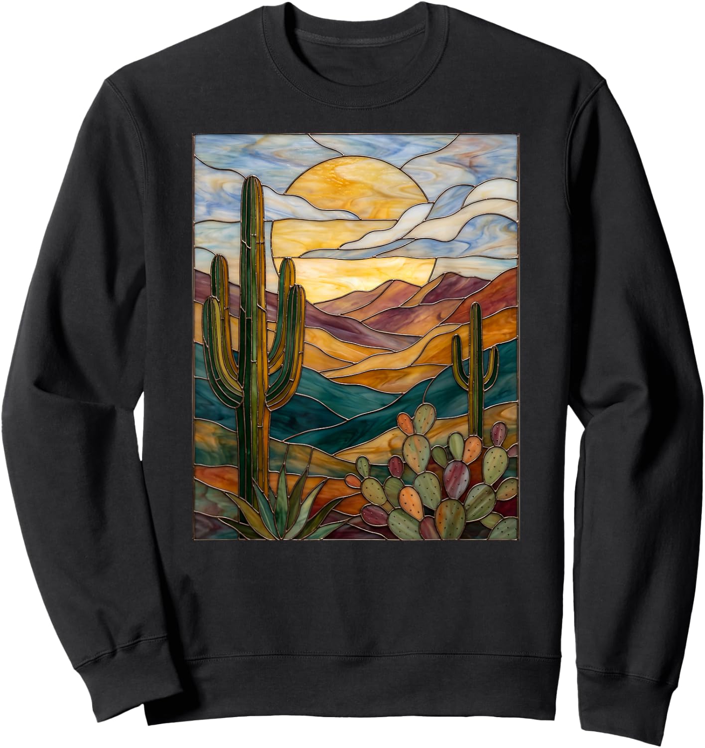 Stained Glass Cactus Artful Trendy Sweatshirt - Sweatshirt | Black
