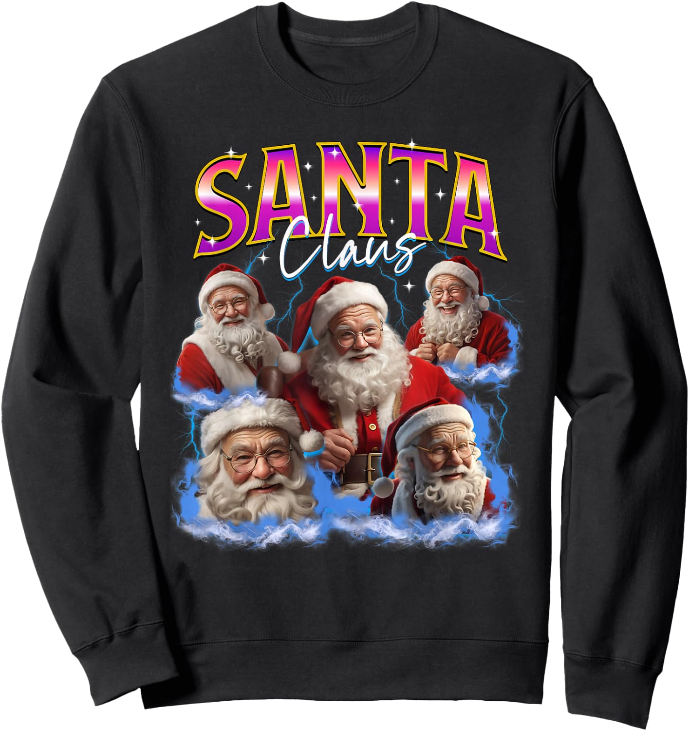 Matching Christmas Tacky Ugly Funny Santa Claus Face Meme Sweatshirt - Sweatshirt | Black