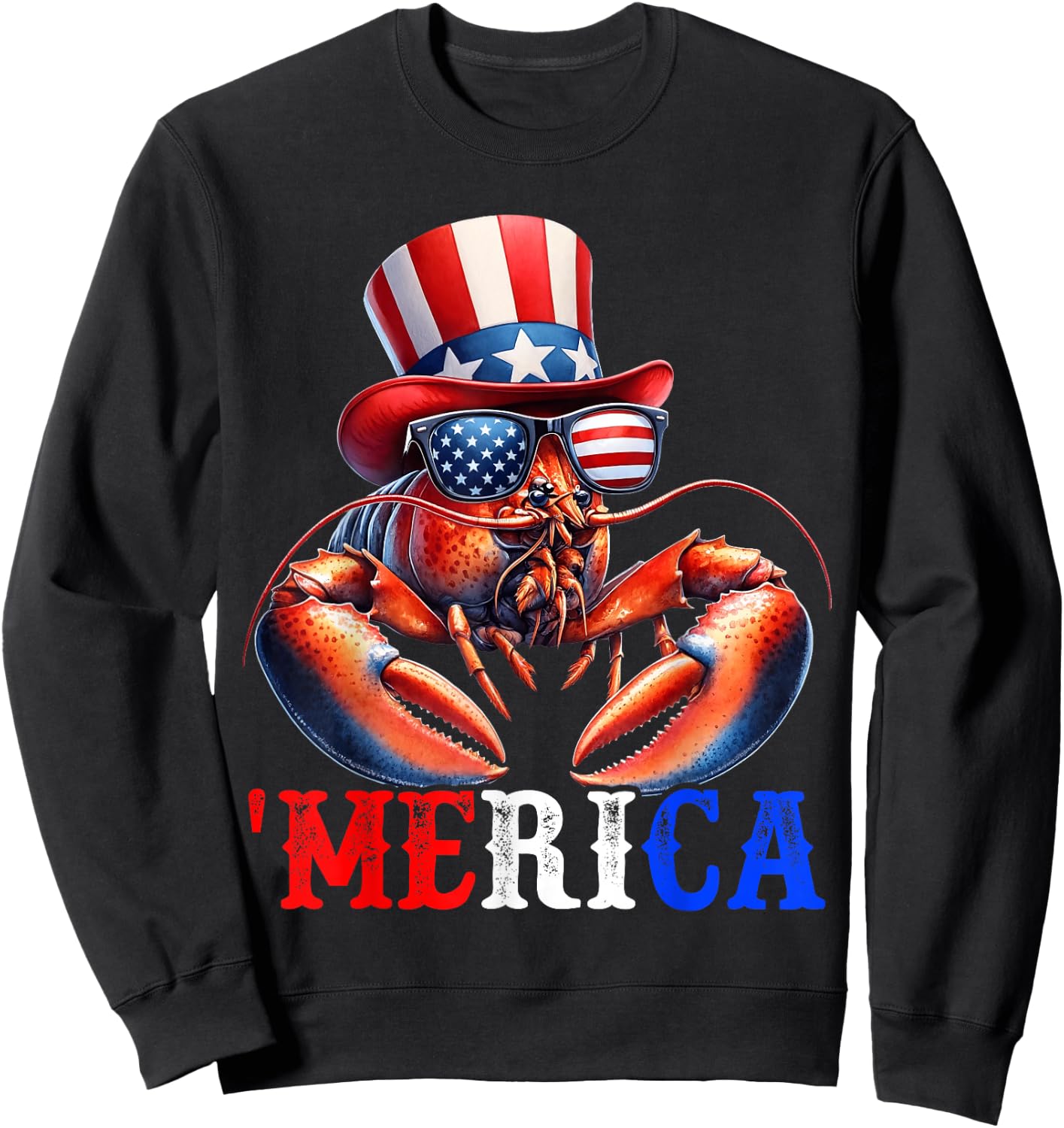 Merica Lobster Patriotic 4th of July Funny Kids Men Women Sweatshirt - Sweatshirt | Black