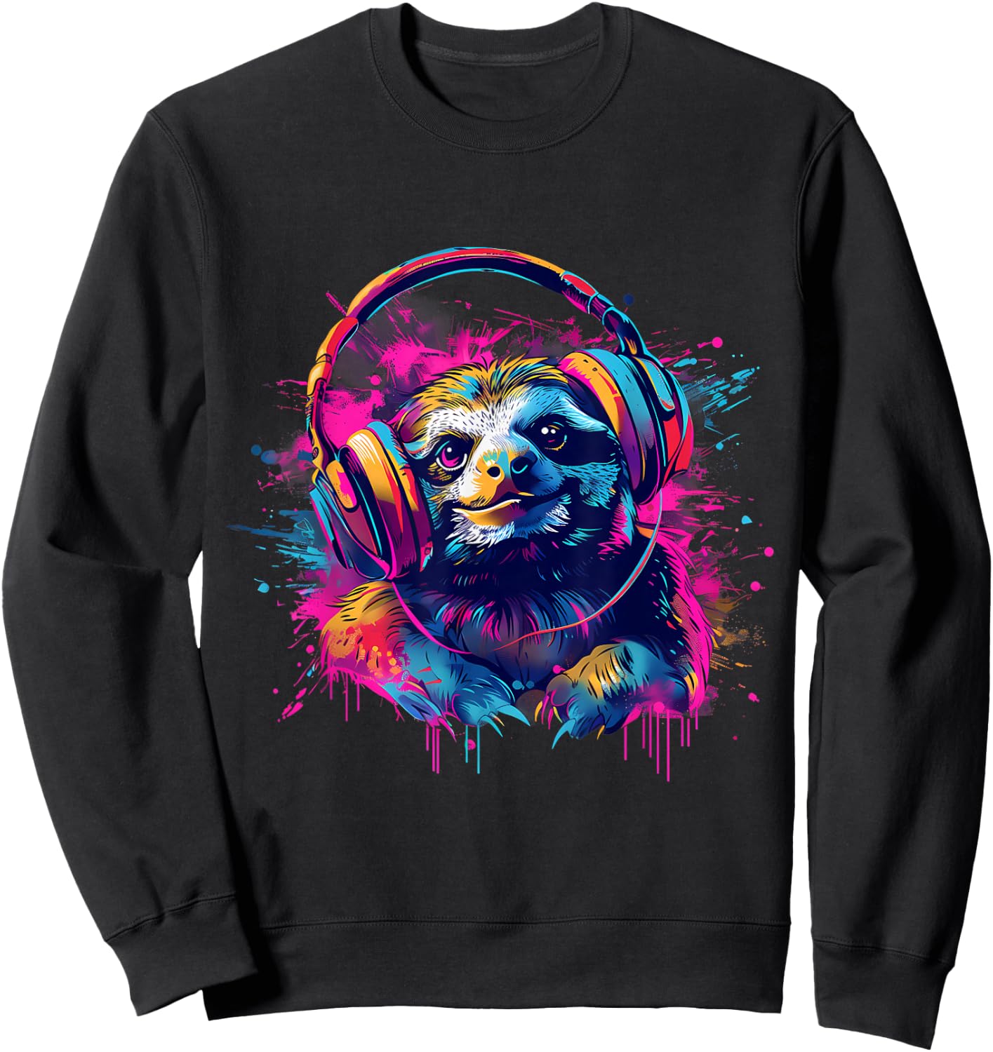Sloth Music DJ Beatmaker Splash Music EDM Music Headphones Sweatshirt - Sweatshirt | Black