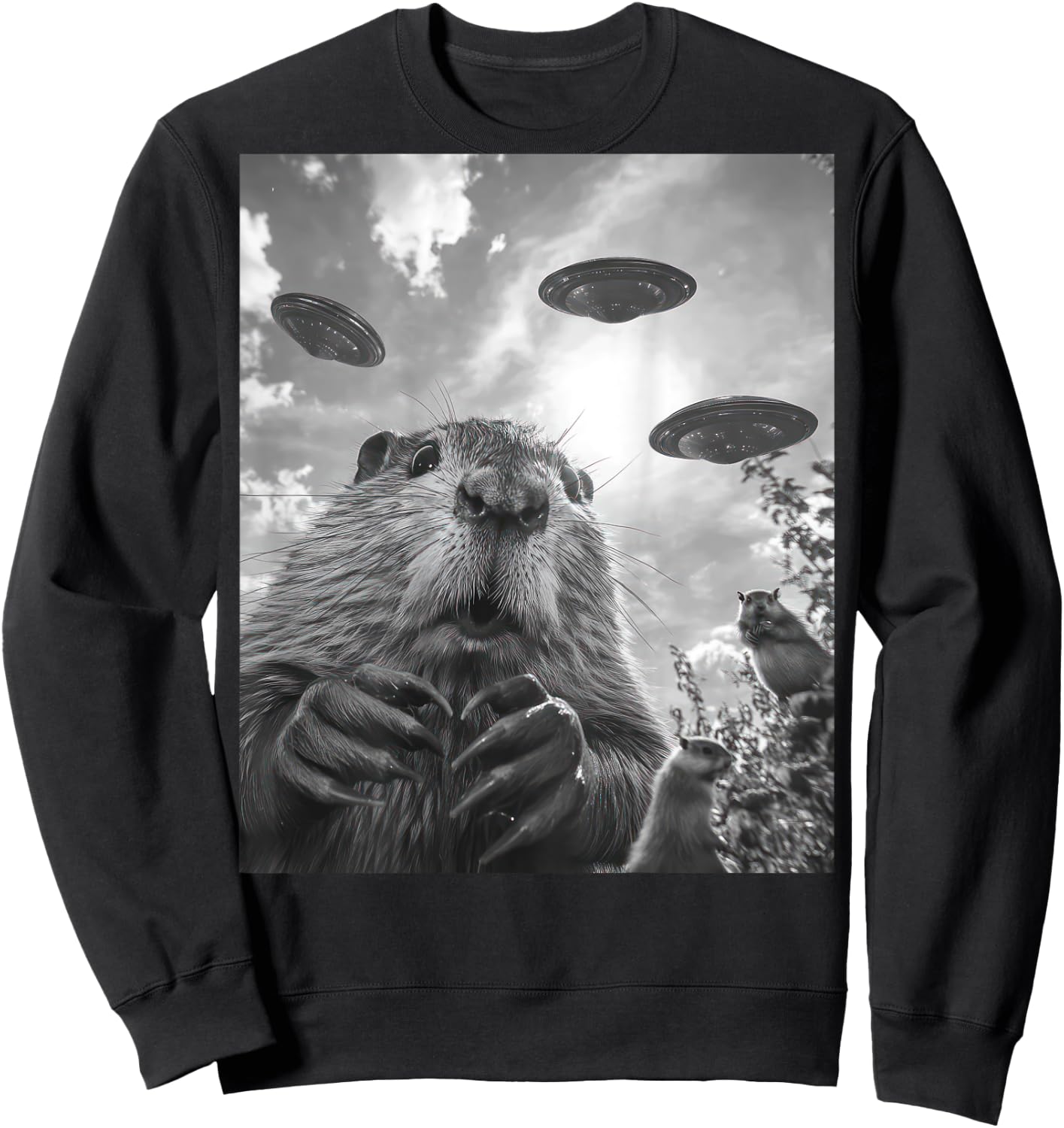 Funny graphic Capybara UFO Alien Funny weird Graphic Sweatshirt - Sweatshirt | Black