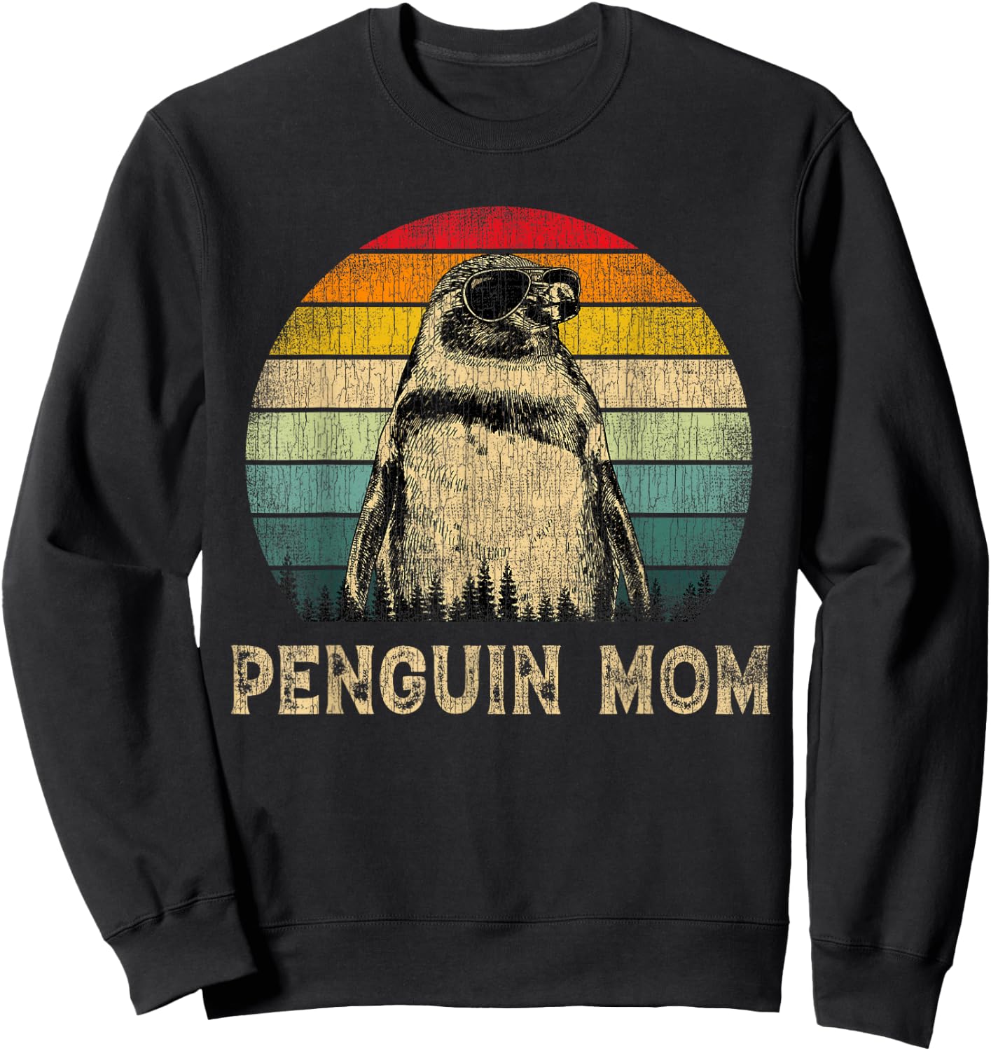 Vintage Penguin Mom Penguin Lovers Mommy Mother's Day Sweatshirt - Sweatshirt | Black