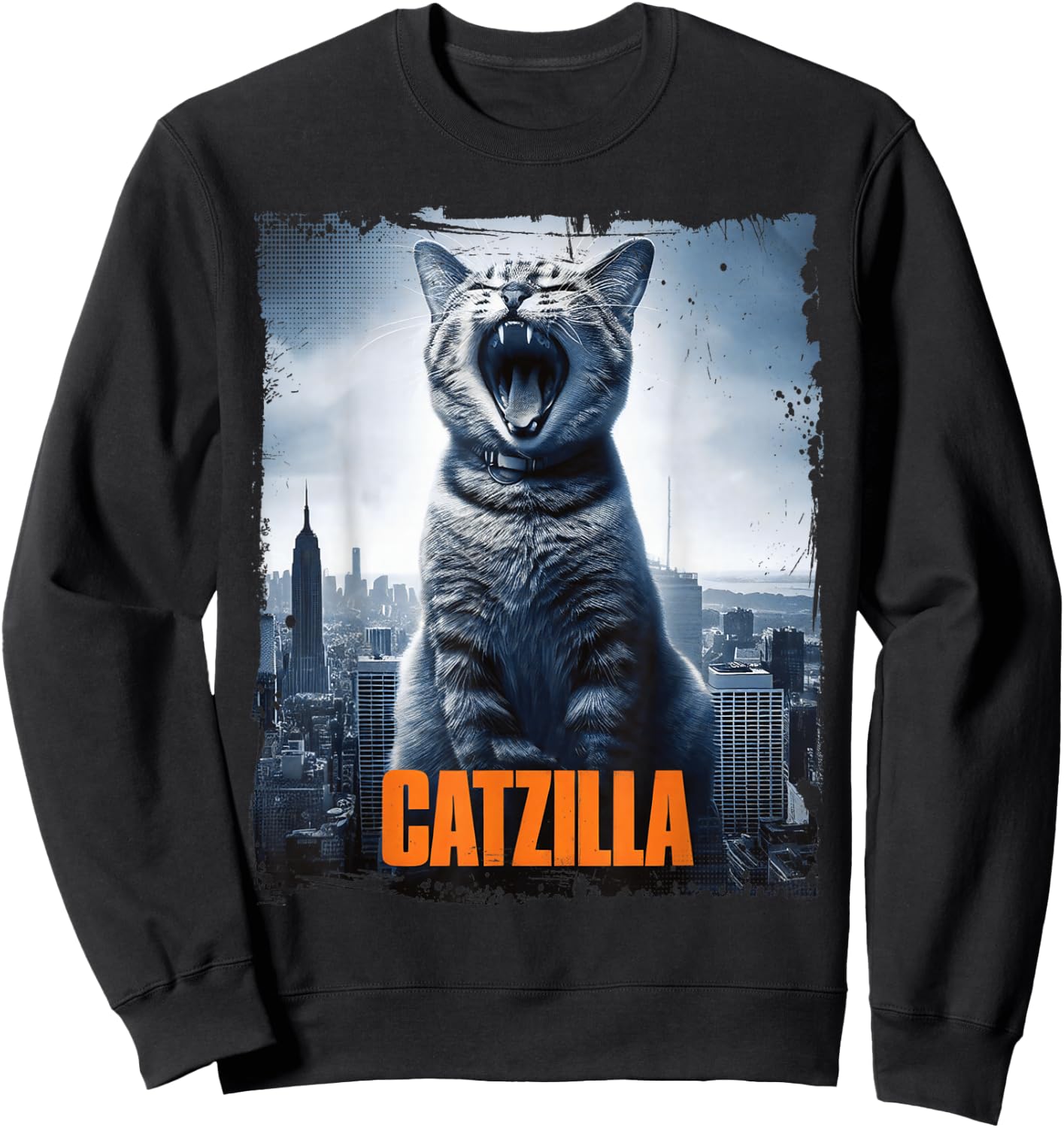 Catzilla Roaring Over City Skyline Cat Monster Kitten Kitty , Small, Black Sweatshirt - Sweatshirt | Black