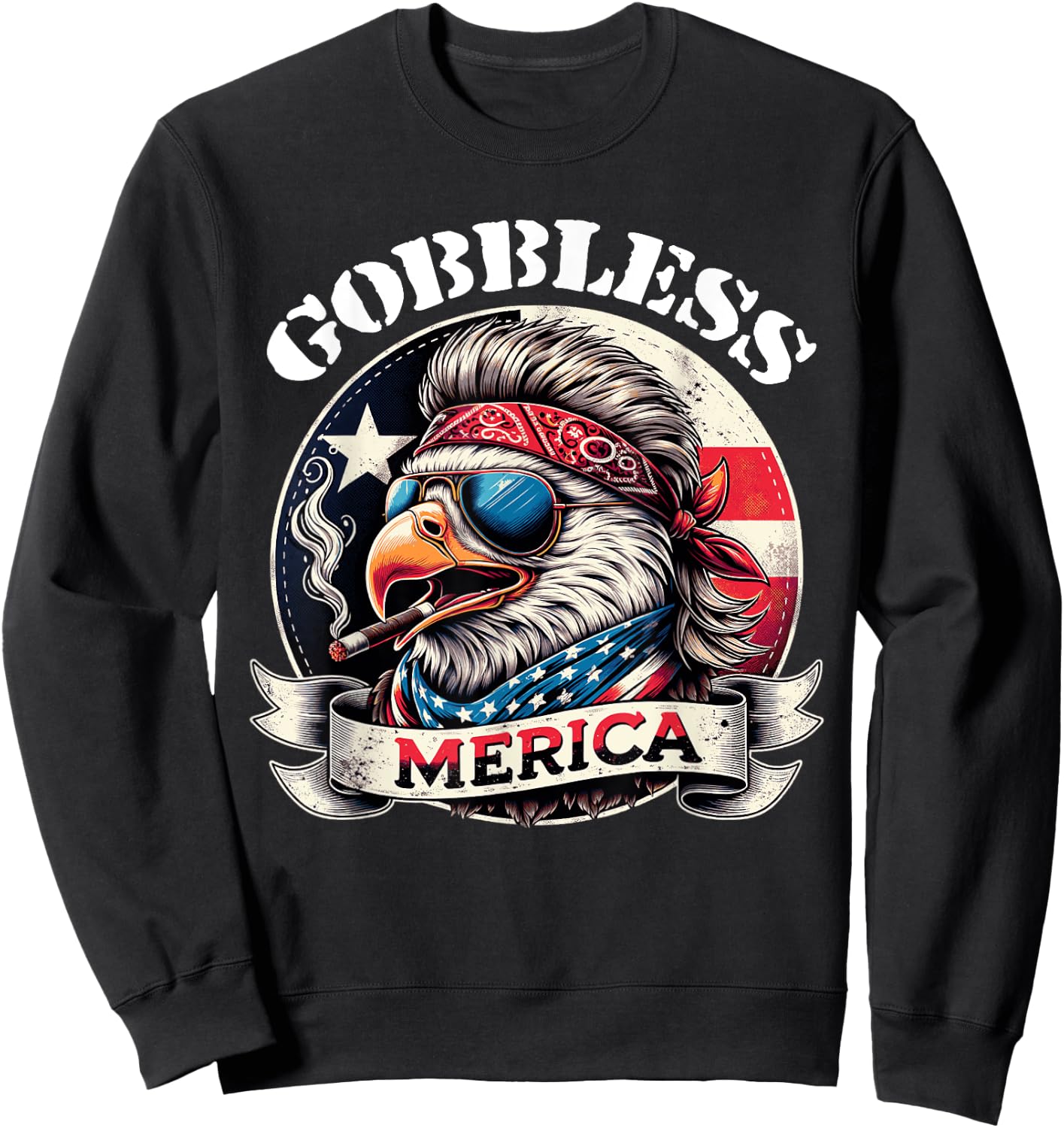 GOBBLESS Merica Patriotic Eagle Mullet American Hoss flag Women Men Sweatshirt - Sweatshirt | Black