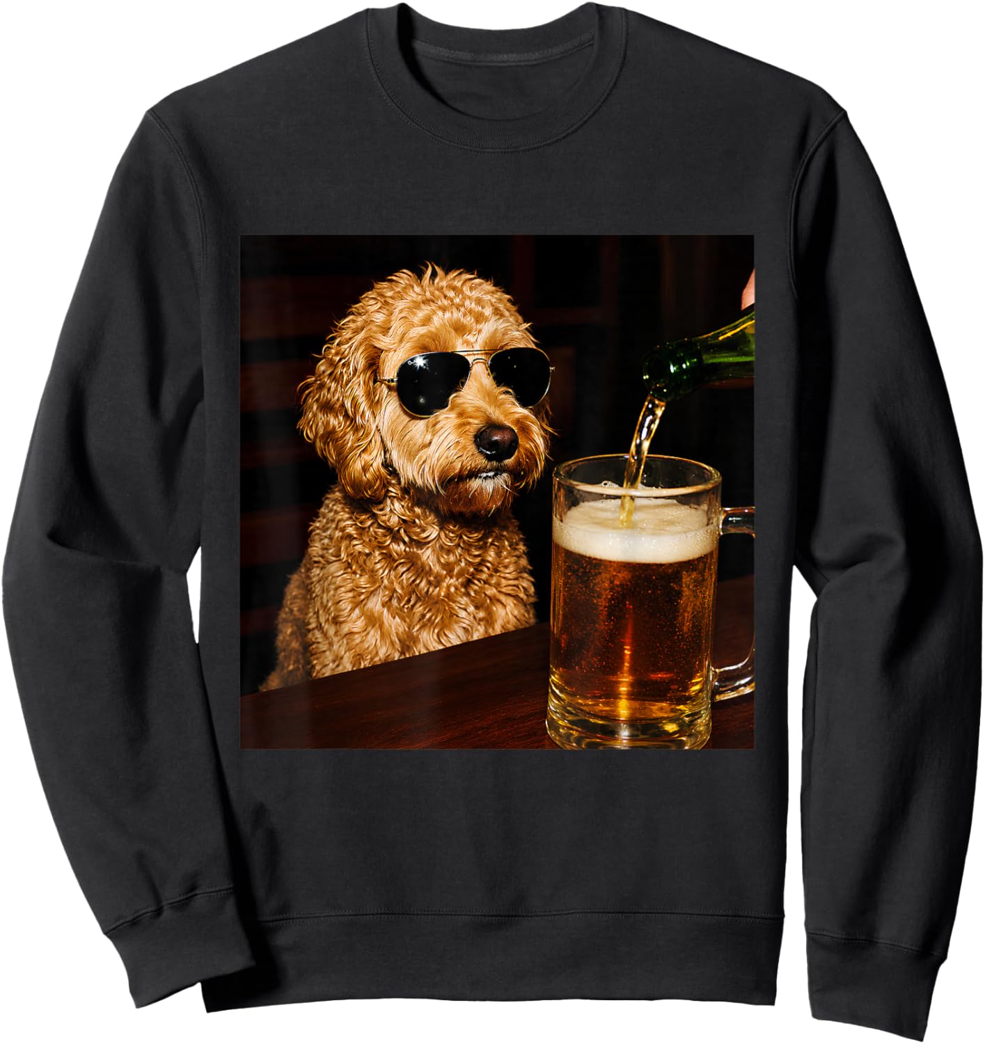Vintage Cool Goldendoodle Drinking Beer Goldendoodle Dog Dad Sweatshirt - Sweatshirt | Black