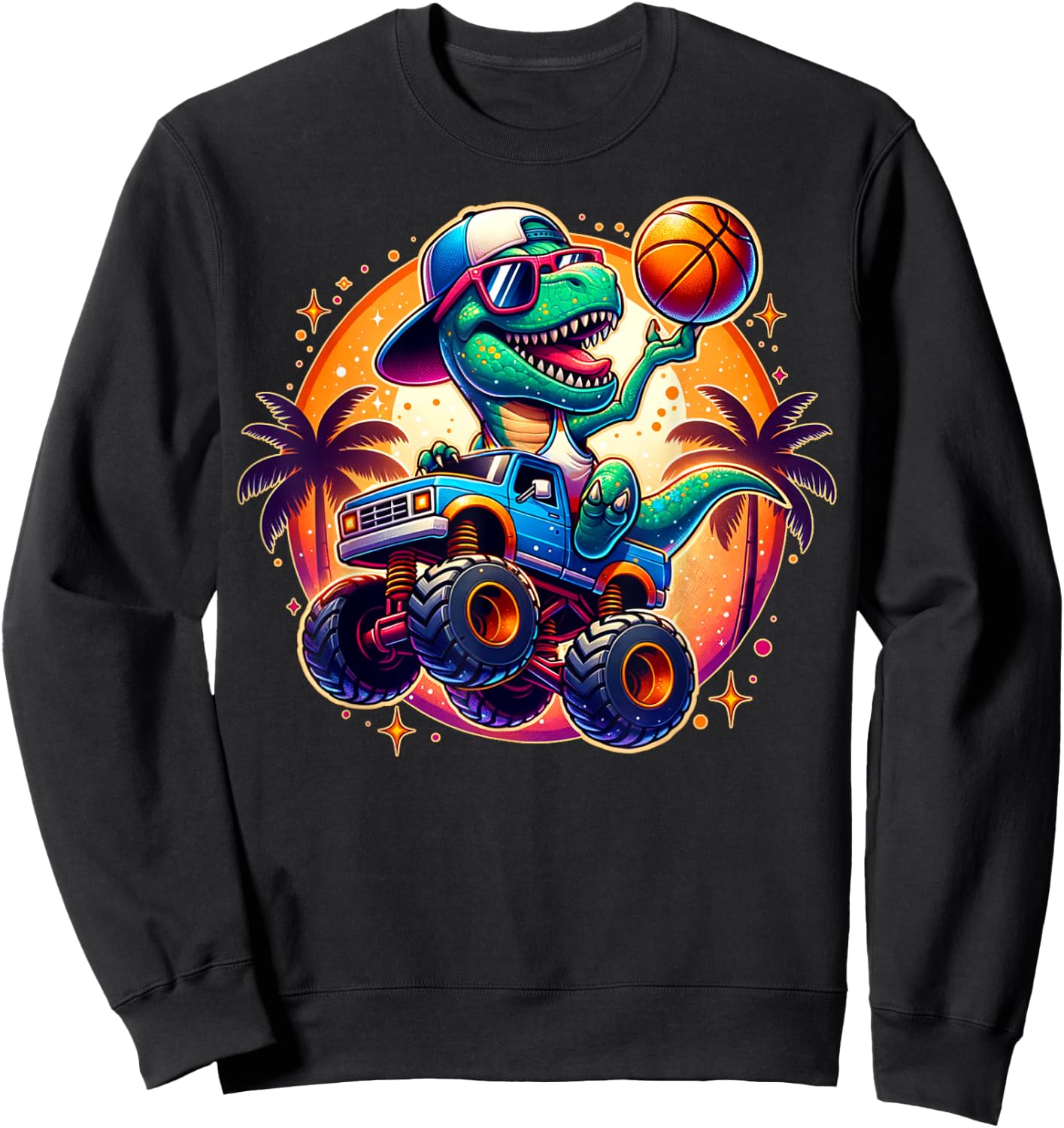 Funny T-rex Dinosaur Basketball Player Kids Toddlers Youth Sweatshirt - Sweatshirt | Black