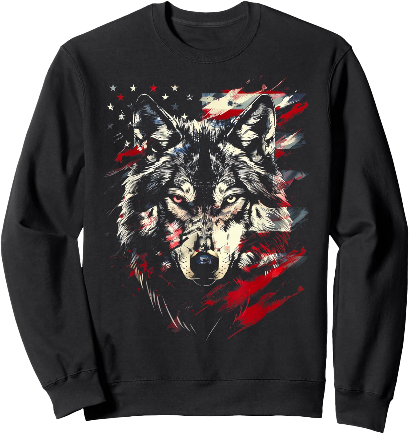 Wolf American Flag USA Patriotic Wolf Lover Sweatshirt - Sweatshirt | Black