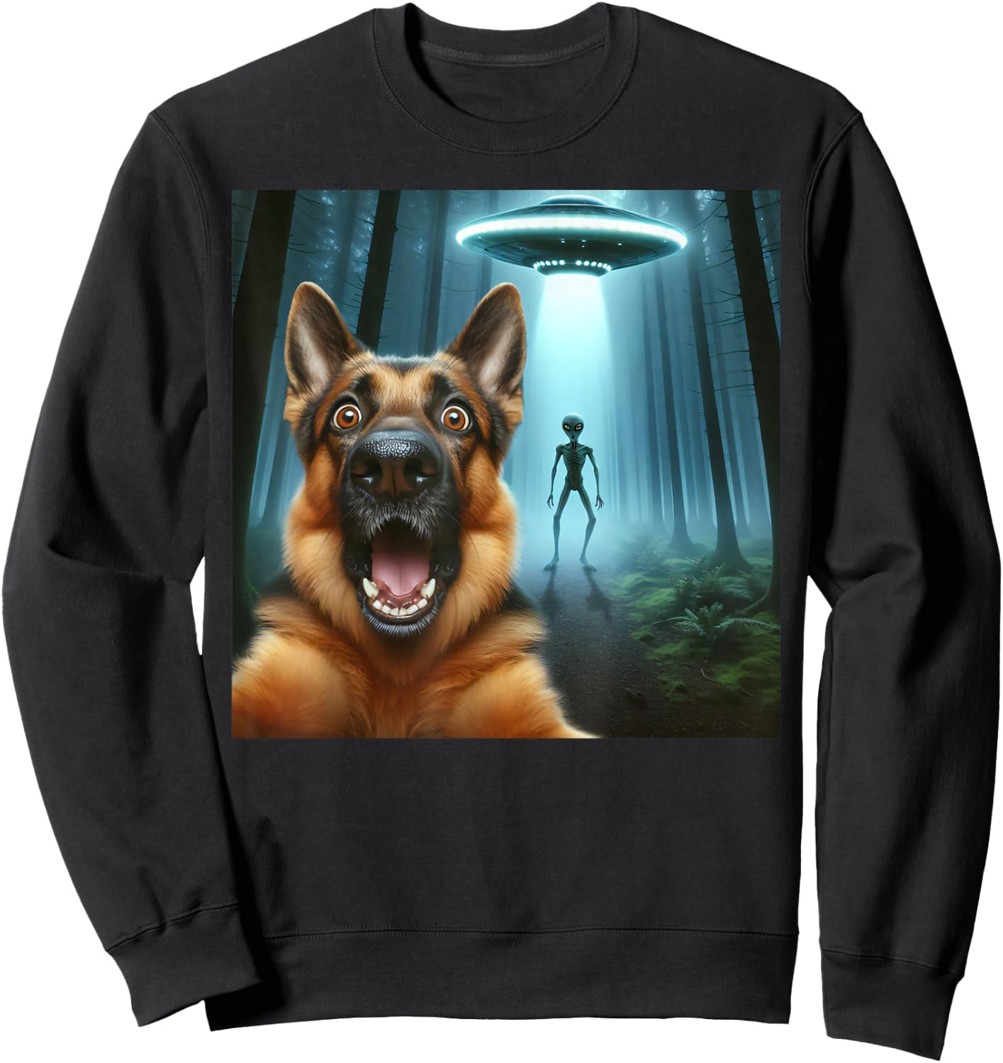 German shepherd Selfie alien UFO funny German shepherd mom Sweatshirt - Sweatshirt | Black