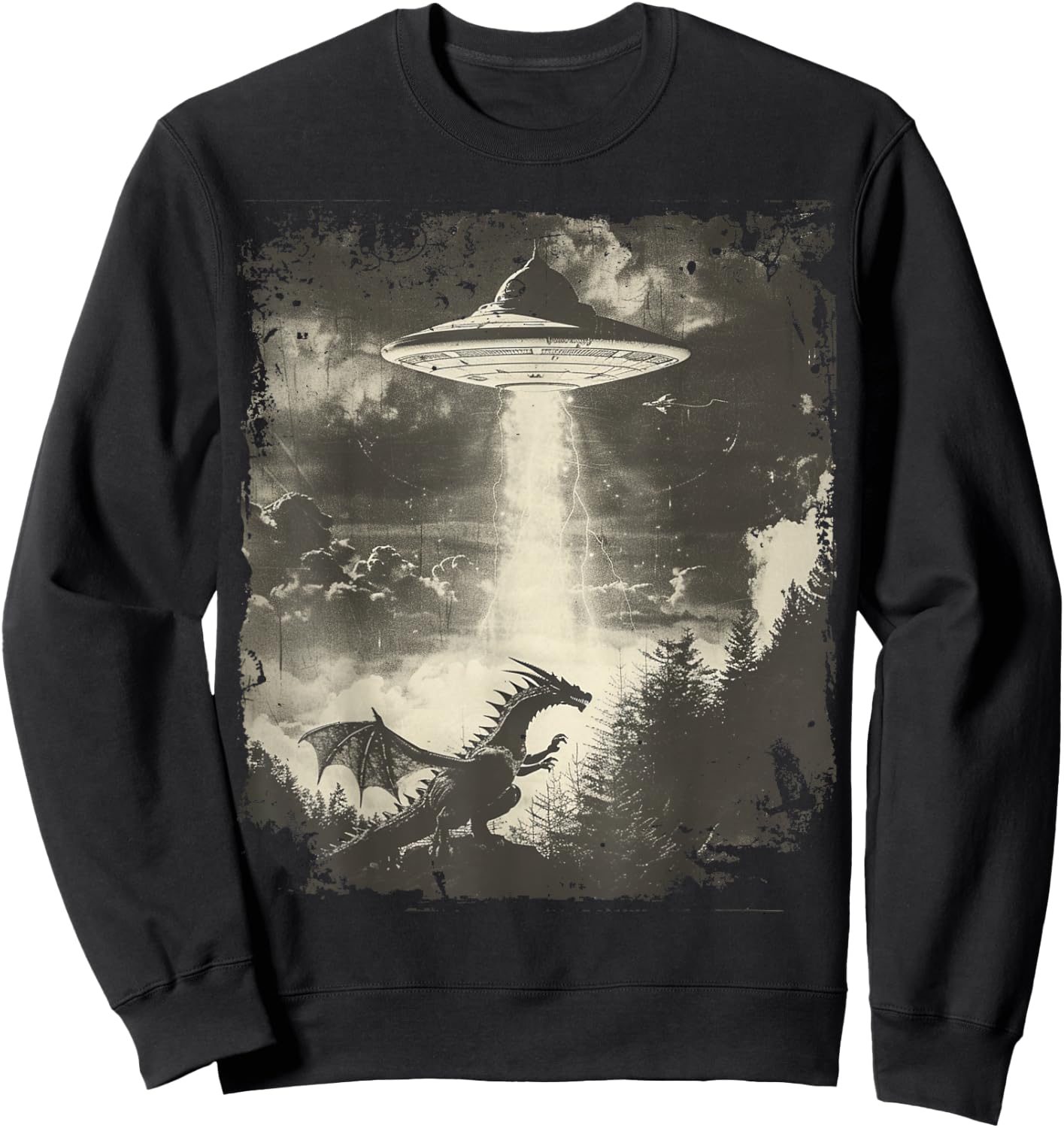 Fantasy Dragon Retro Art Sci-Fi Alien Ufo Sweatshirt - Sweatshirt | Black
