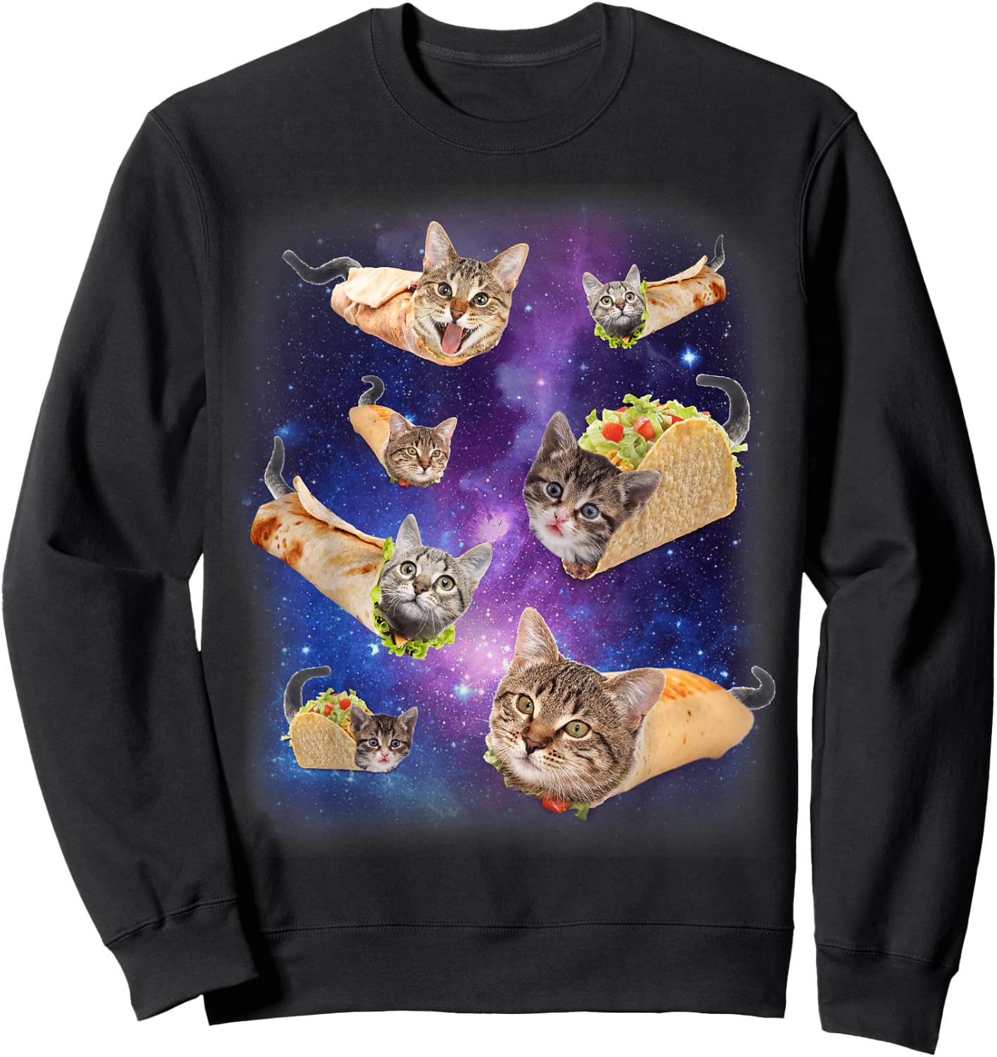 Burrito Cat and Taco Cat Space Galaxy Meme Tacocat Silly Sweatshirt - Sweatshirt | Black