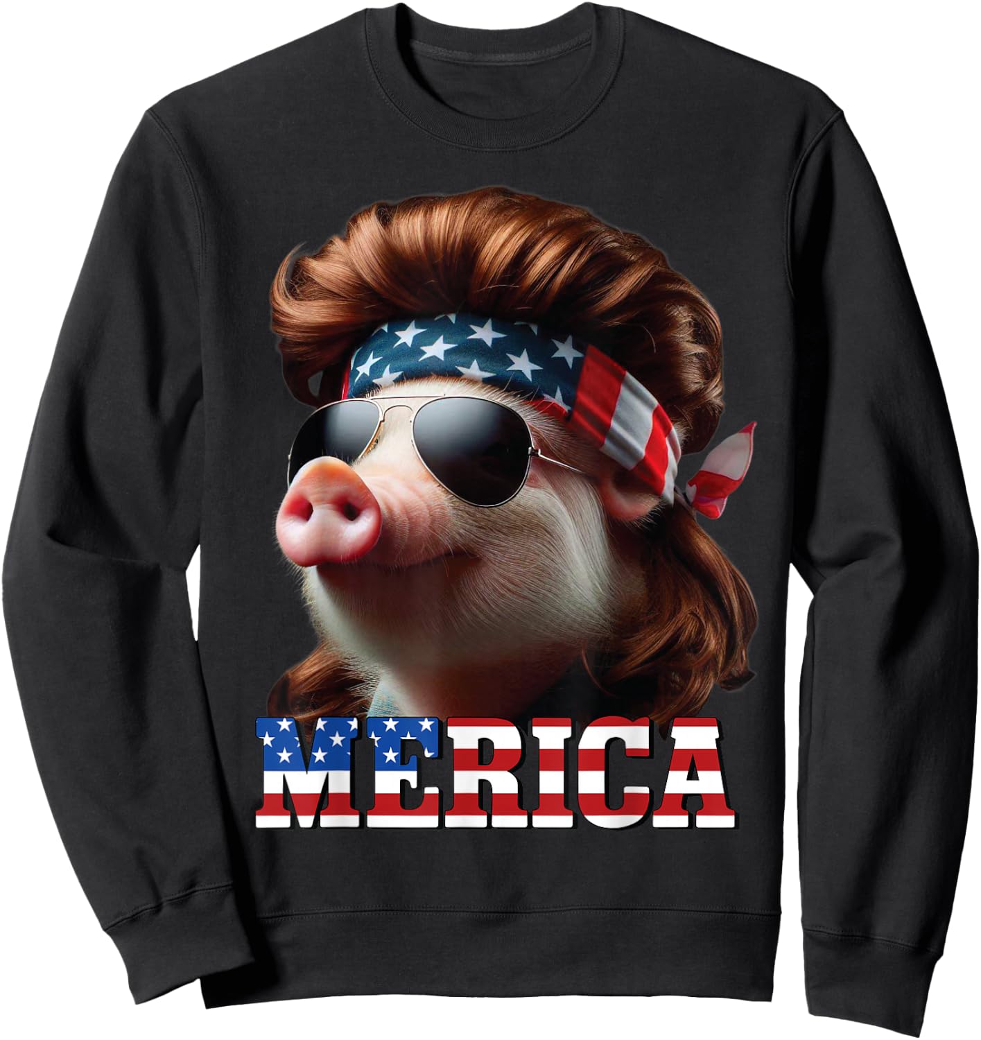 Pig Merica Mullet 4th of July And Father's Day Man Funny Sweatshirt - Sweatshirt | Black
