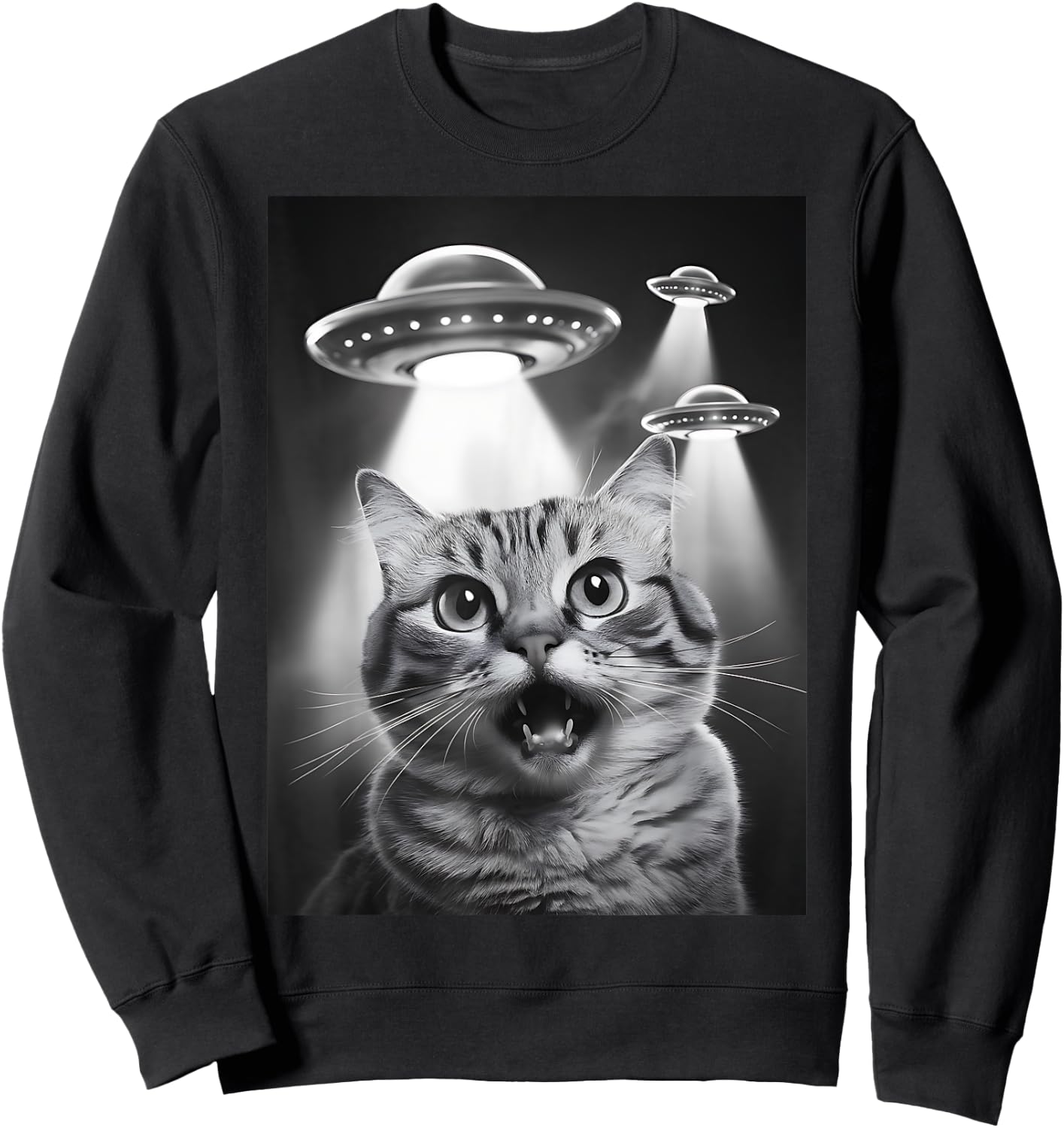 Alien UFO Funny Cat Selfie Sweatshirt - Sweatshirt | Black