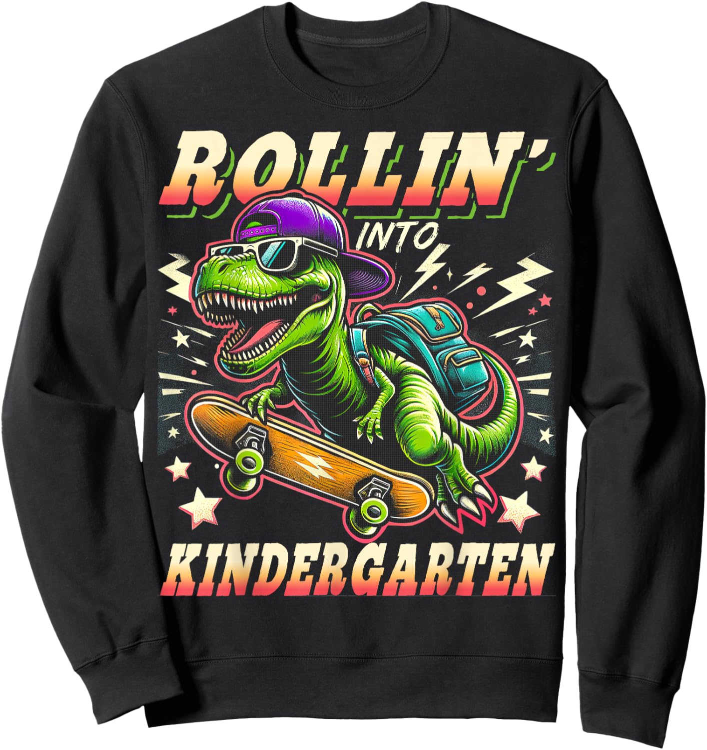Back to School Kindergarten Dinosaur First Day of School Boy Sweatshirt - Sweatshirt | Black