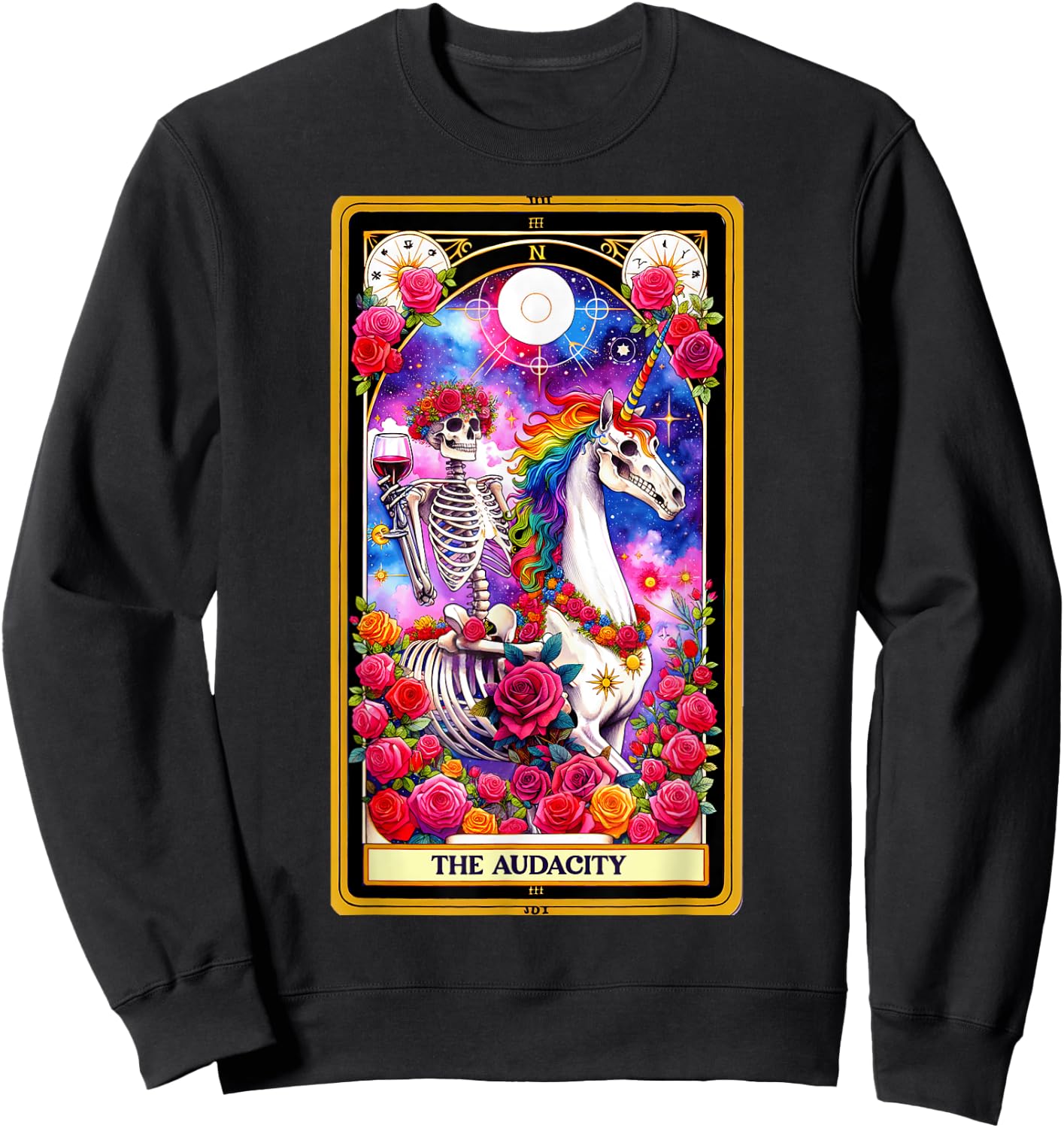 The Audacity Tarot Card Skeleton Skelly Unicorn Wine Women Sweatshirt - Sweatshirt | Black