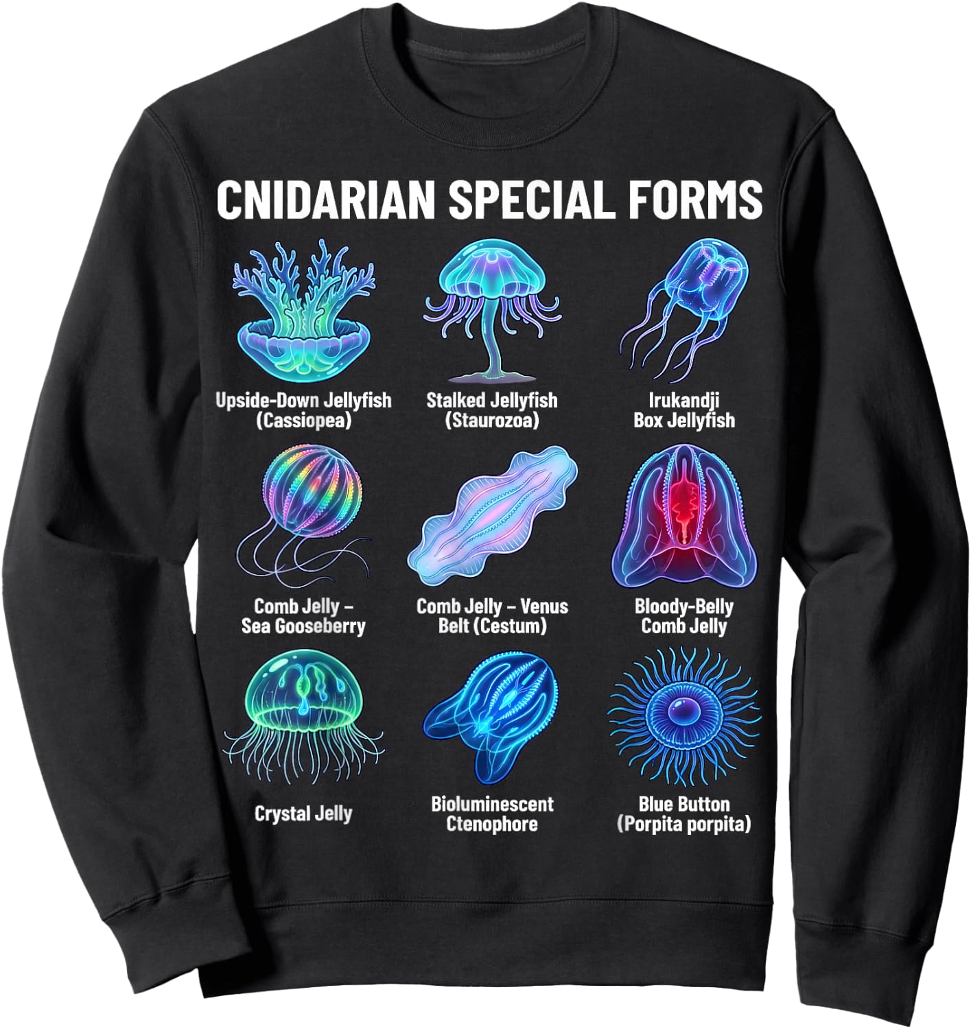 Cnidarian Special Forms Jellyfish & Comb Jelly Species Chart Sweatshirt - Sweatshirt | Black