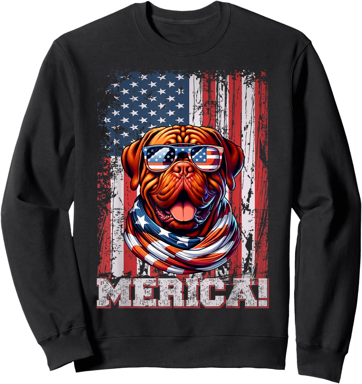 Dogue de Bordeaux Dog Lover US Flag 4th Of July Patriotic Sweatshirt - Sweatshirt | Black
