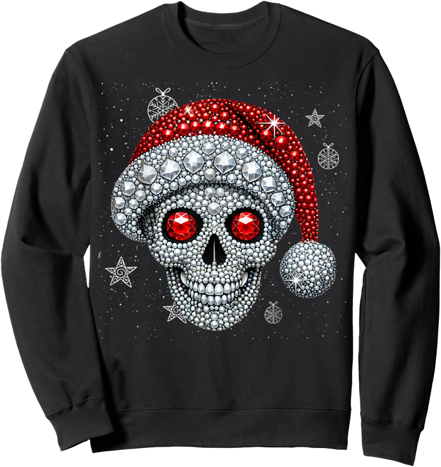 Sugar Skull with Santa Hat Christmas Pajama Xmas Sweatshirt - Sweatshirt | Black