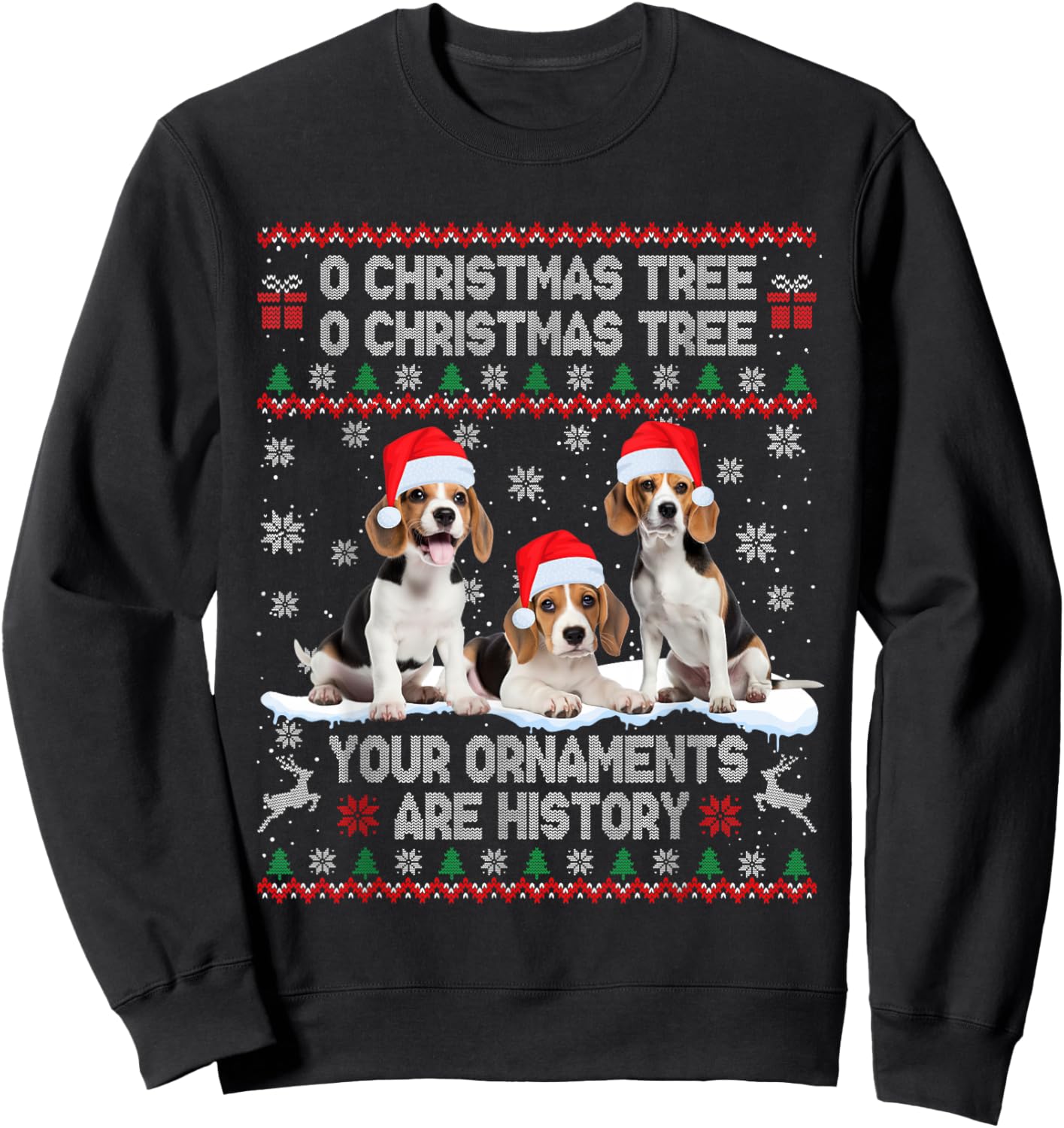 Beagle Dog Ugly Sweater Christmas Light Xmas Pajama Sweatshirt - Sweatshirt | Black