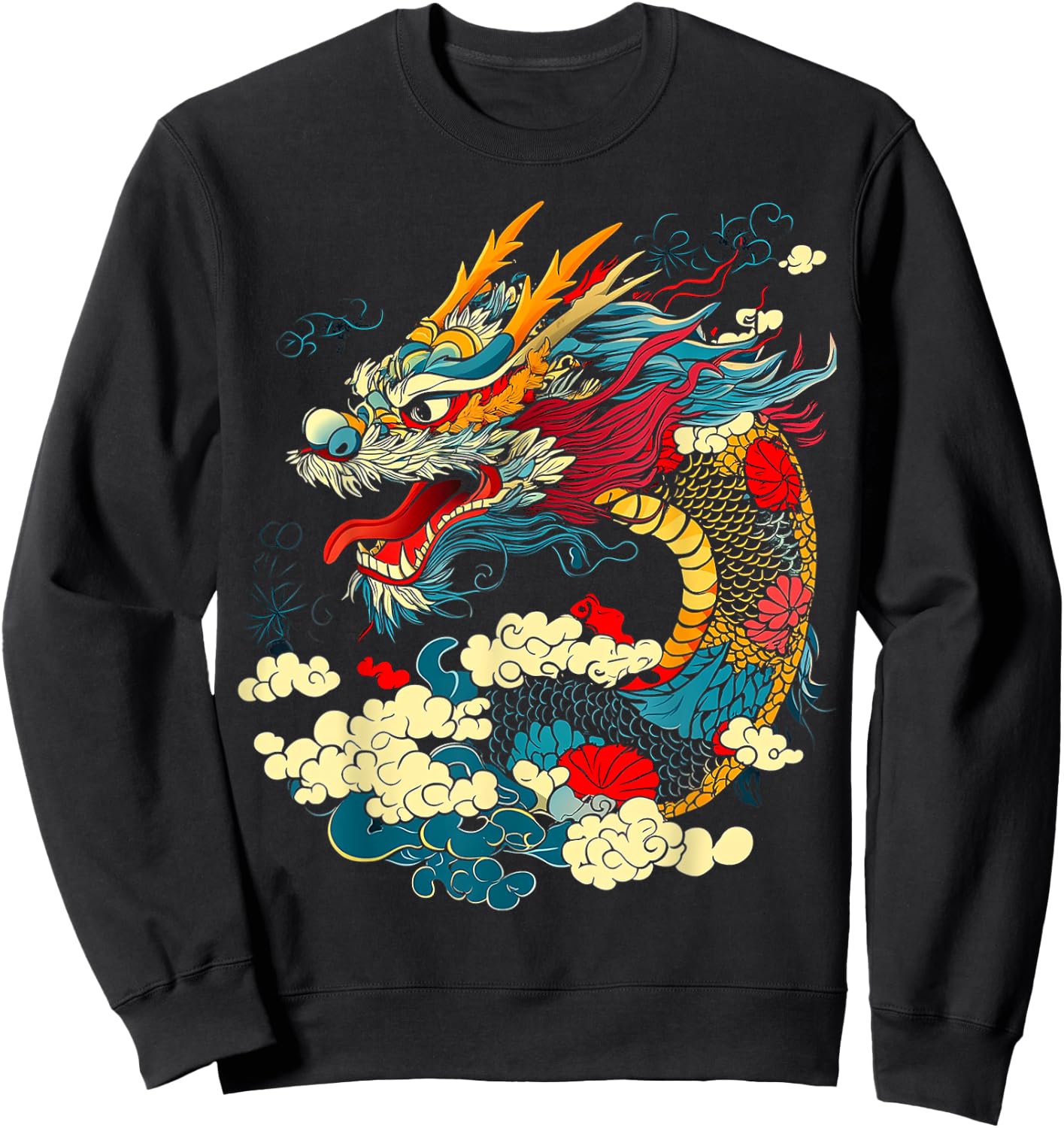 Asian Dragon Motif Mythical Art Asian Dragon Sweatshirt - Sweatshirt | Black