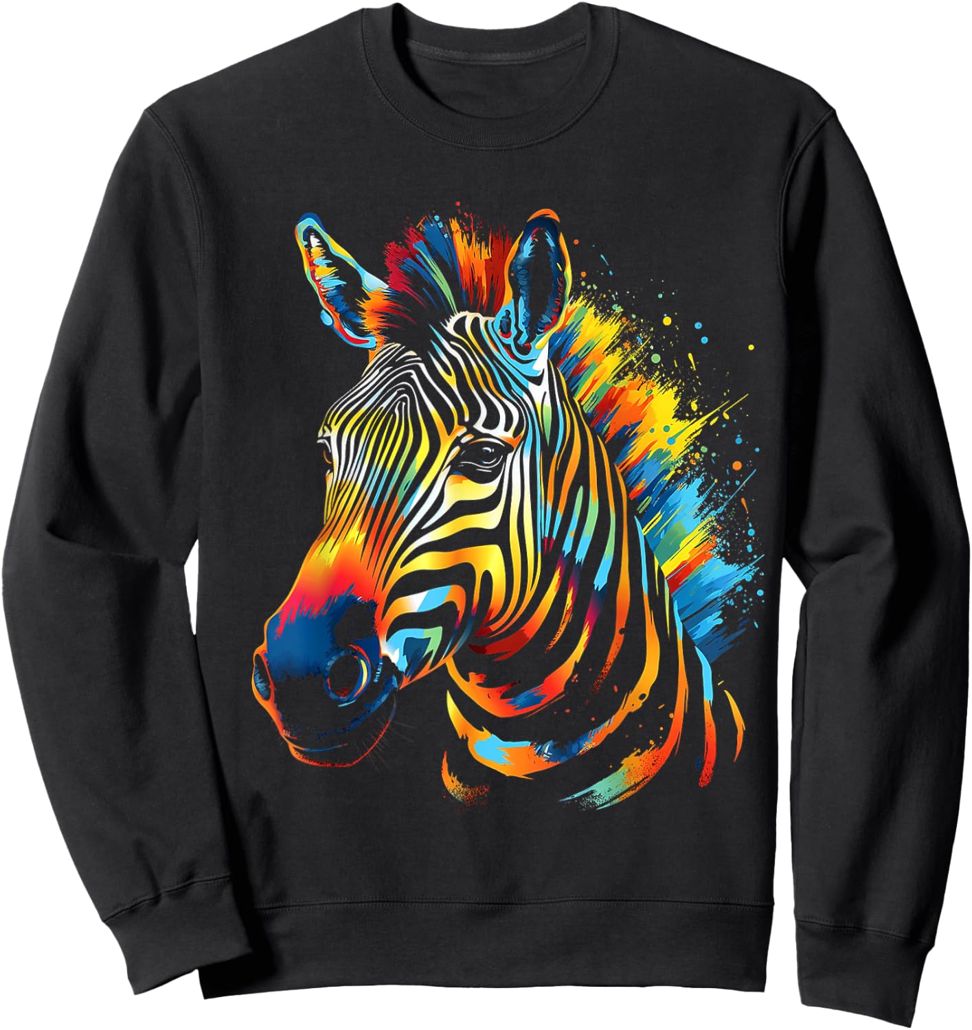 Zebra Colorful Animal Motif Art Zebra Sweatshirt - Sweatshirt | Black