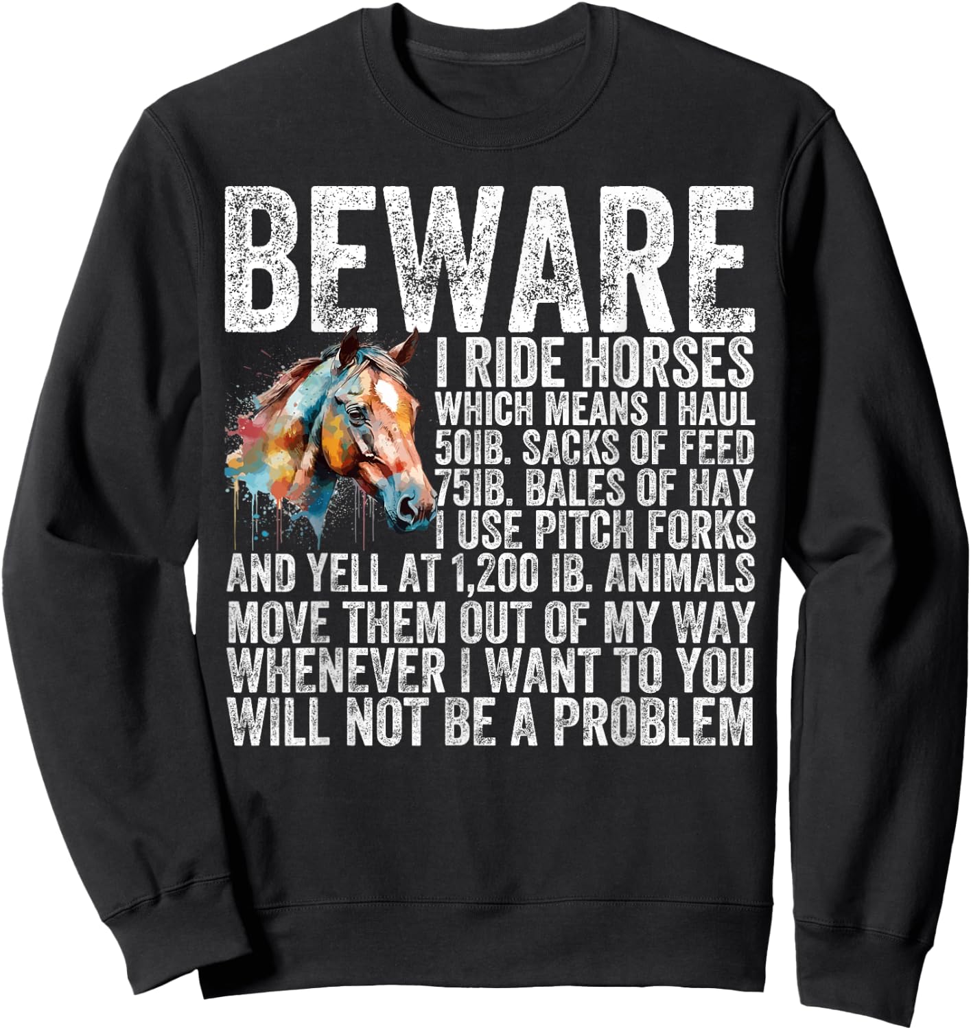 Beware I Ride Horses Not Be A Problem Funny Horse Lover Sweatshirt - Sweatshirt | Black